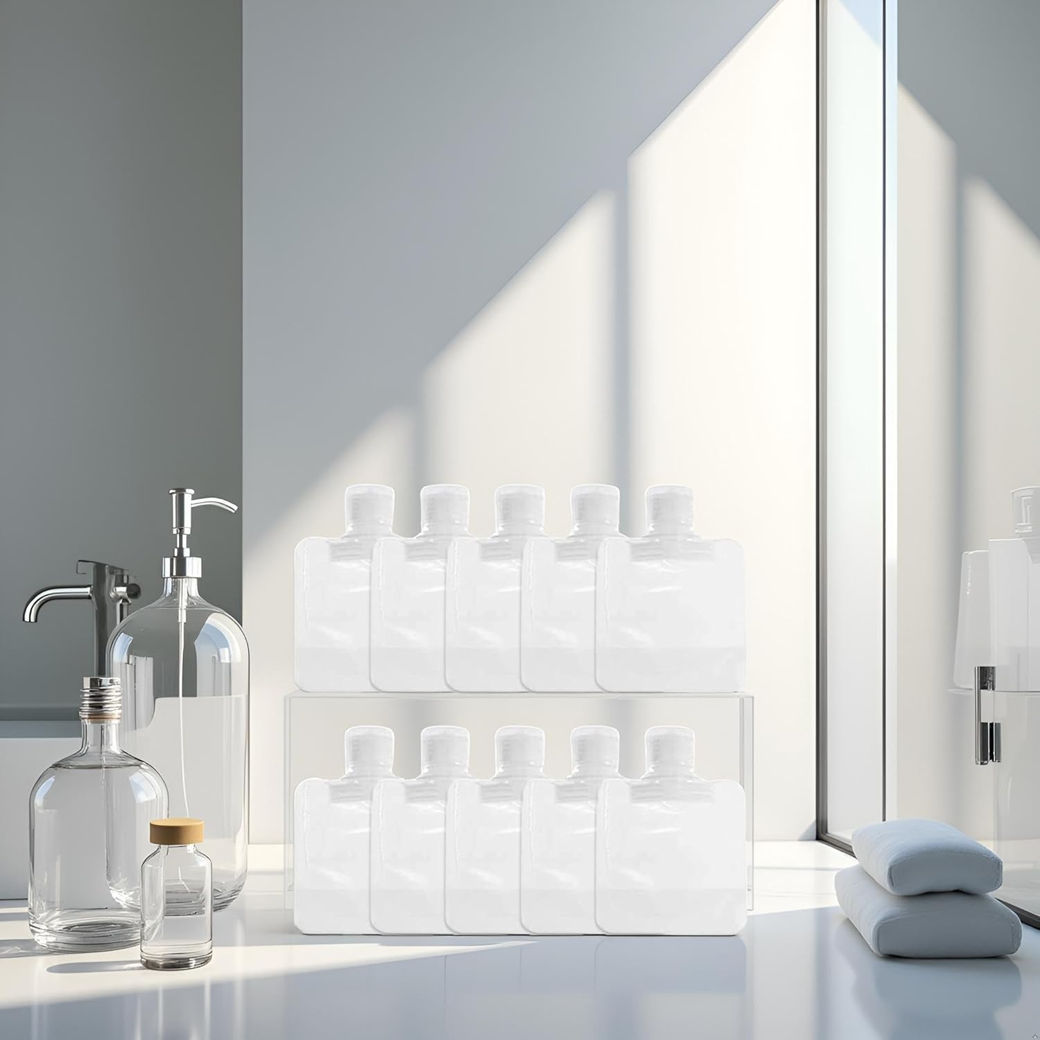 10Pcs Transparent Portable Fluid Packing Bags,New Travel Size Refillable Empty Squeeze Pouch, Premium Clear Travel Pouches for Toiletry, Lotion Shampoo Shower Gel Squeezable Bags (30Ml),Bag and Cases