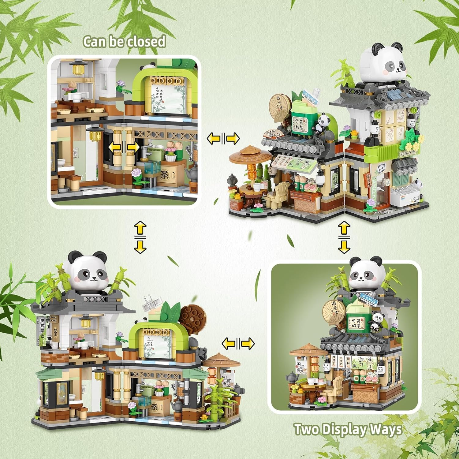 Street View Tea Shop Mini Building Blocks, MOC Creative Building Toys Cute Panda Animals Building Set for Girls 6-12, Simulation Architecture Construction Toy, Gift Idea for Kids Adults (Tea Shop) image number 2