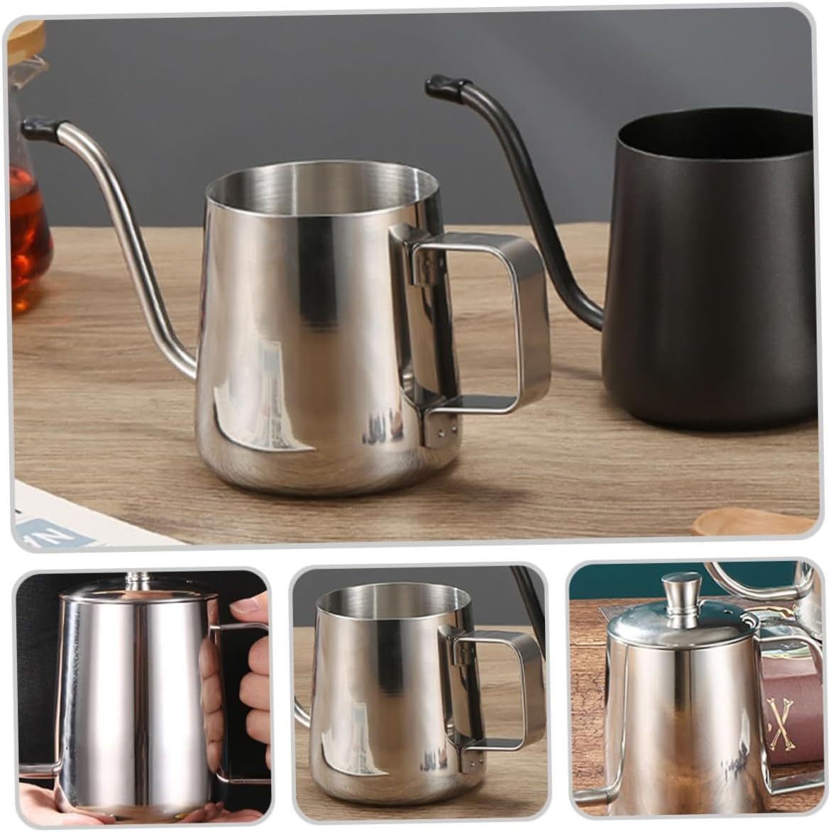 ROMISBABA Stainless Steel Coffee Kettle with Long Spout Heat-Resistant Metal Gooseneck Kettle for Induction and Gas Stove Multi-Use Tea and Coffee Pot for Office Home and Camping image number 4