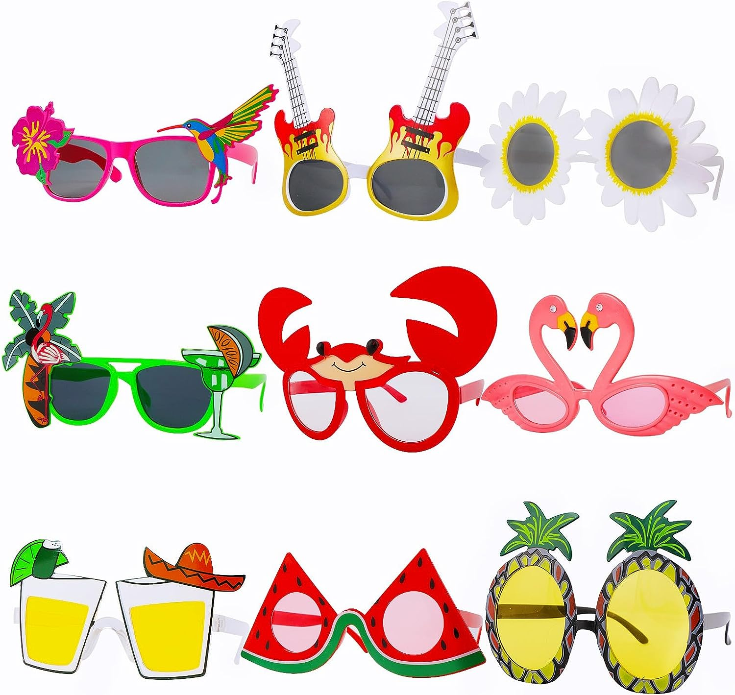 Oundarm 9 Pairs Hawaiian Luau Glasses Tropical Flamingo Pineapple Party Bag Filler Fancy Dress Favors Creative Funny Summer Beach Party Photo Booth Props Novelty Pool Supplies image number 2