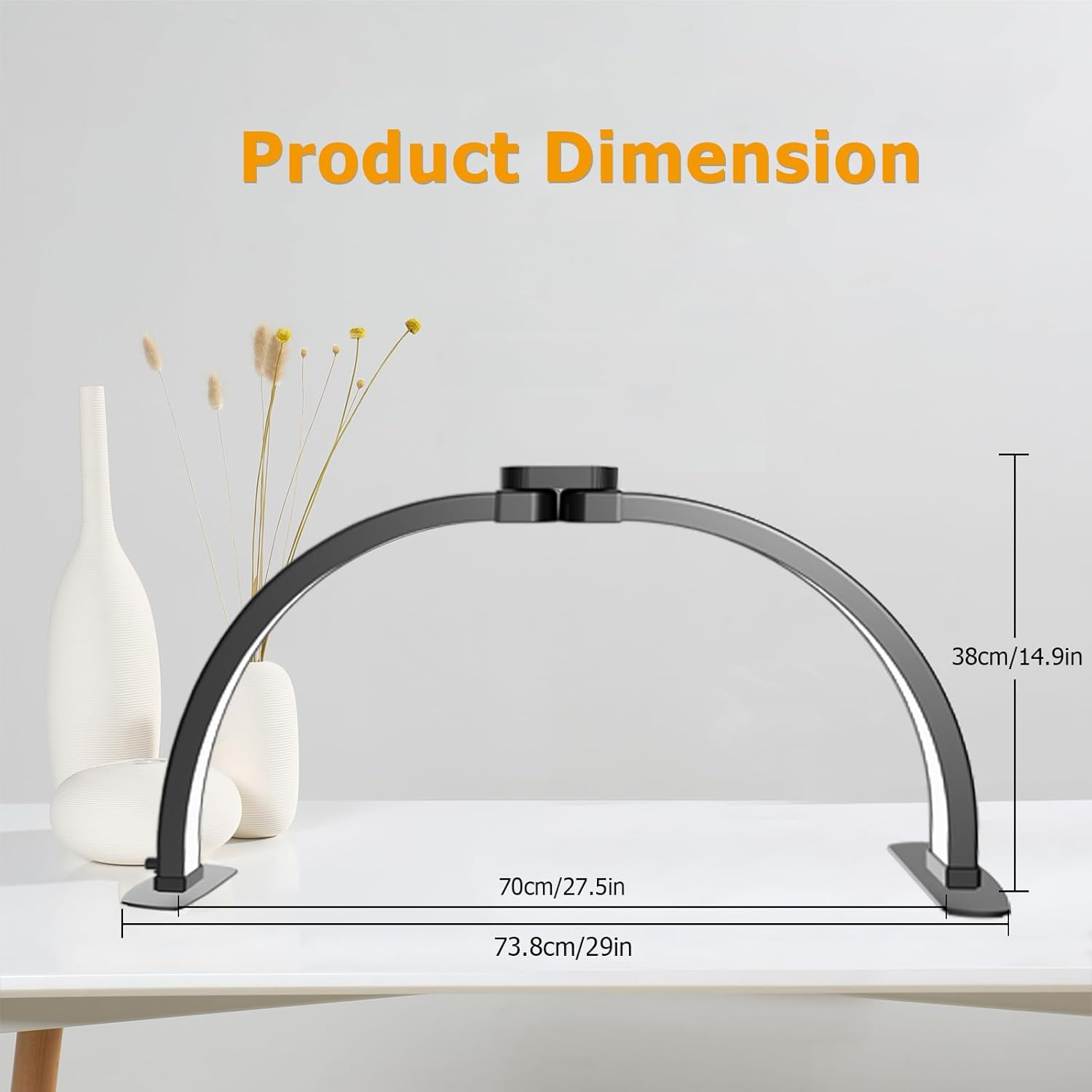 SAILESI 29Inch Half Moon Light for Nail Desk, 4700LM 38W Foldable Nail Table Lamp with 3 Color Temperature 3000K-6000K,10 Brightness Dimmable, Lash Light for Beauty Manicure Eyelashes Tattoos, Black image number 4