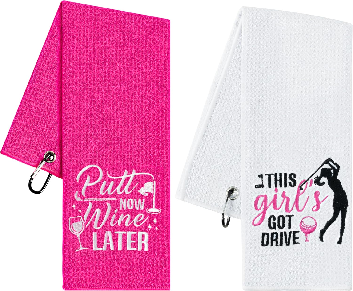 R HORSE 2Pcs Funny Golf Towel Gifts for Women, Embroidered Pink White Golf Towel for Golf Bags with Clip, Women Golf Accessories Christmas Birthday Gift for Mother Girlfriend Women Golf Fan Golfer image number 5
