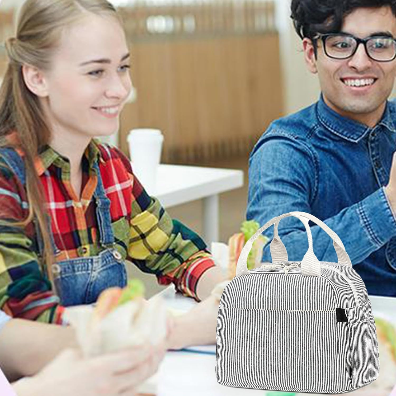 Bluboon Lunch Box for Women Cute Lunch Bag Reusable Insulated Lunch Bags Large Capacity Lunchbox Cooler for Work Picnic or Travel - Beige Strawberry 12 image number 7