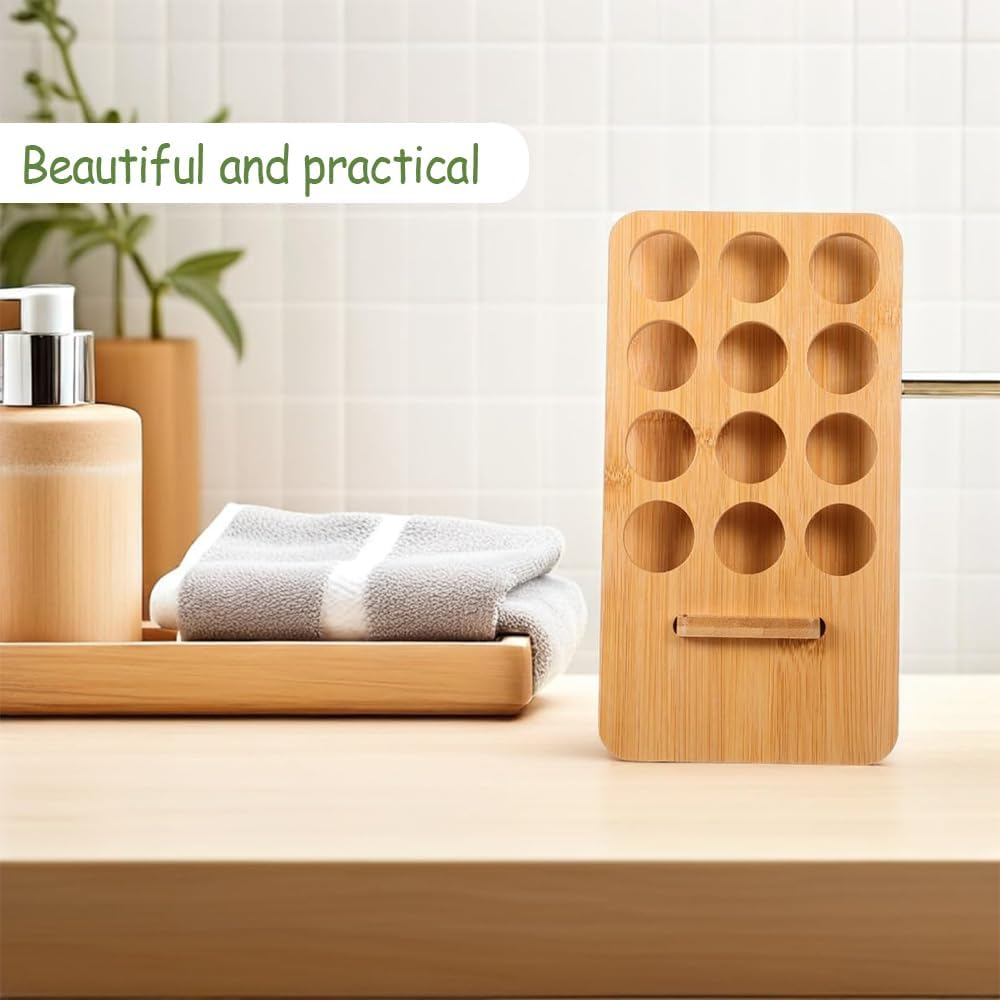 Essential Oil Stand Set of 2,12-Compartment Wooden Essential Oil Storage Rack,With Stable Design,Aromatherapy Display Storage Rack,For Lipsticks,Lip Glosses,Rollerball Perfume