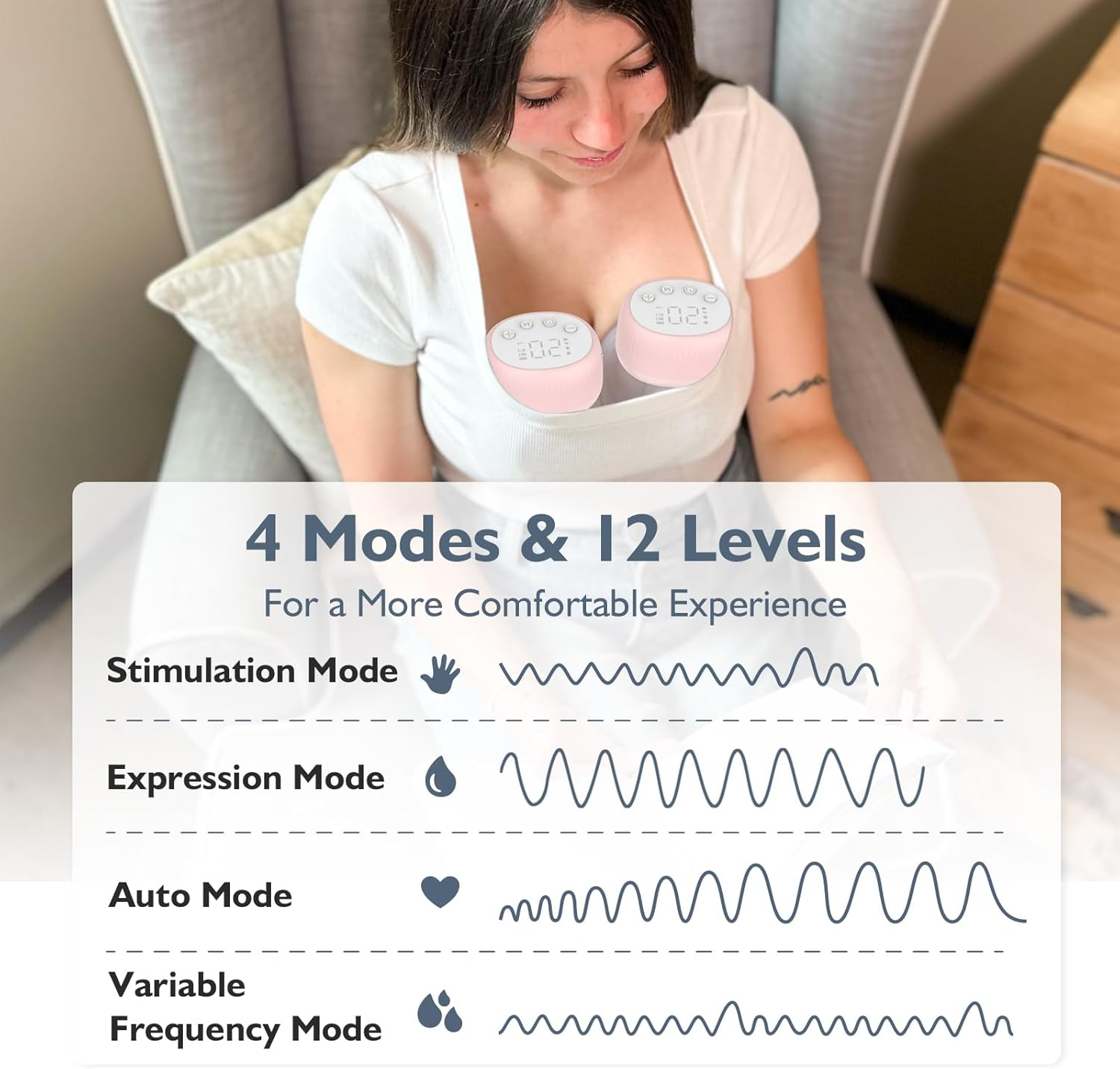 MOMMED Breast Pumps, MY-385 Hands Free with 4 Modes & 12 Levels, Leak-Proof Design, 24 Mm Wearable Breast Pumps, Includes 19 & 21 Mm Flange Inserts, 2 Pack image number 2