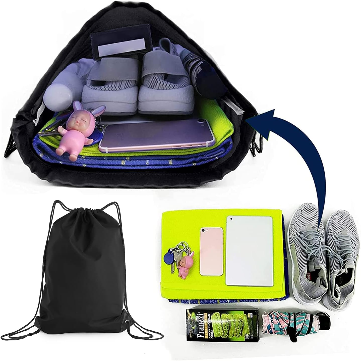 Adam & Eesa&reg; Unisex Drawstring Gym Bags - Personalised Waterproof Sack with Carry Handles for Mens & Womens - Kids PE Swimming School Bag - Ideal for Beach, Holidays, Shopping, Yoga (7.5L Capacity) - Black image number 2