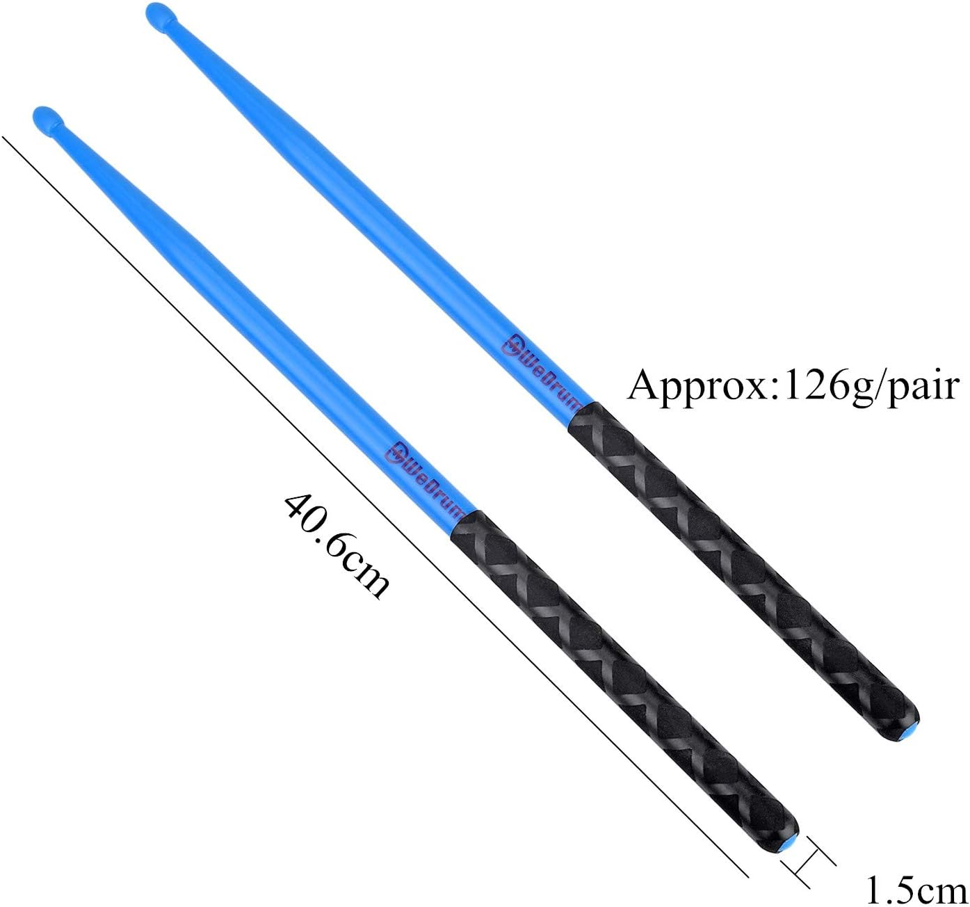 5A Nylon Drumsticks for Drum Set Light Durable Plastic Exercise ANTI-SLIP Handles Drum Sticks for Kids Adults Musical Instrument Percussion Accessories Blue - Black image number 7