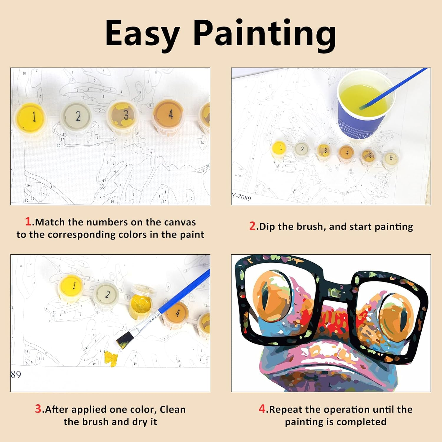 ZUNGGWOK Paint by Numbers for Adults,Diy Canvas Oil Painting Kit Digital Painting for Kids Beginner Home Living Room Decorative 16 X 20 Inch -Eyed Frog image number 4