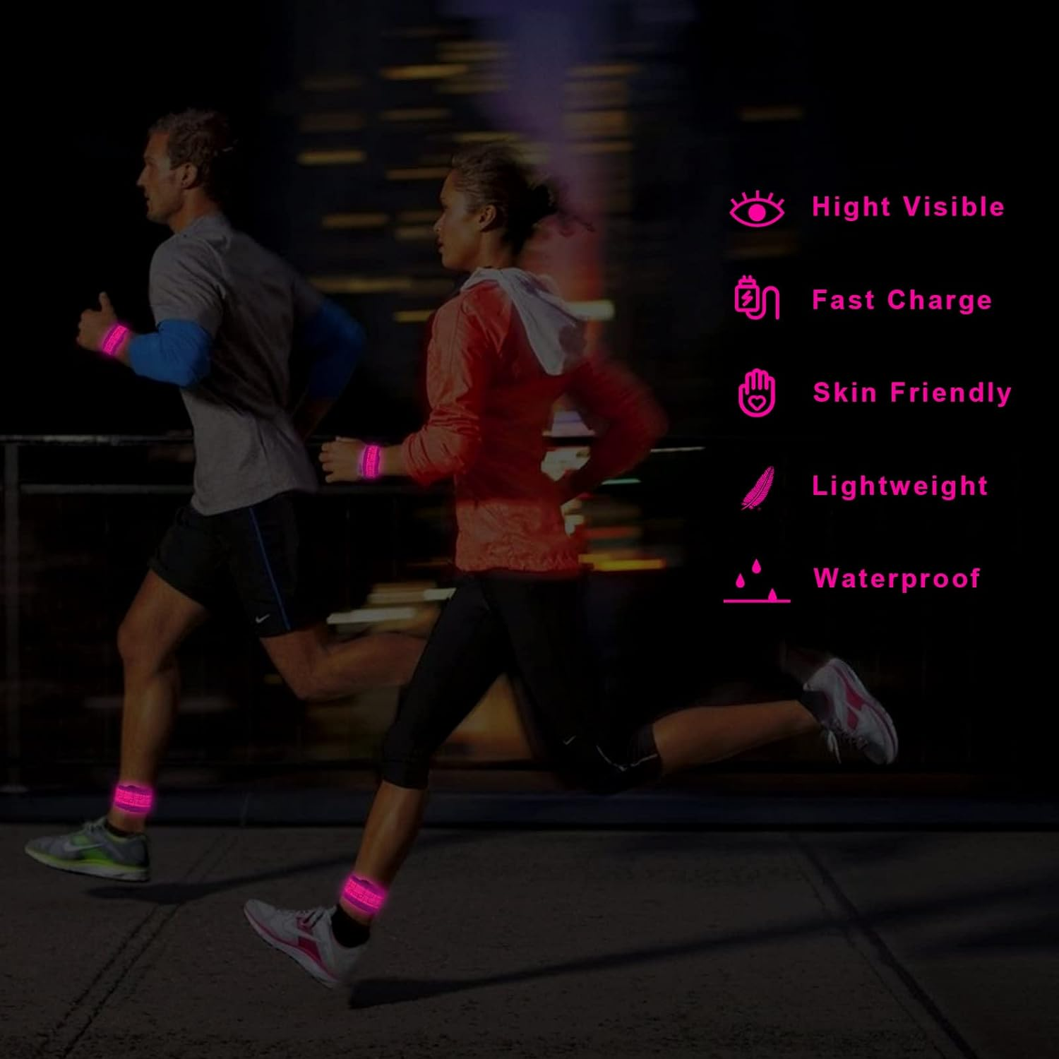 TRAYIU LED Safety Wristband Lights - 2 Pack Rechargeable Light up Arm Ankle Band Kids Magic Slap Glow Bracelets Reflective Belt High Visibility for Night Cycling Walking Joggers Running Gear - Green image number 5