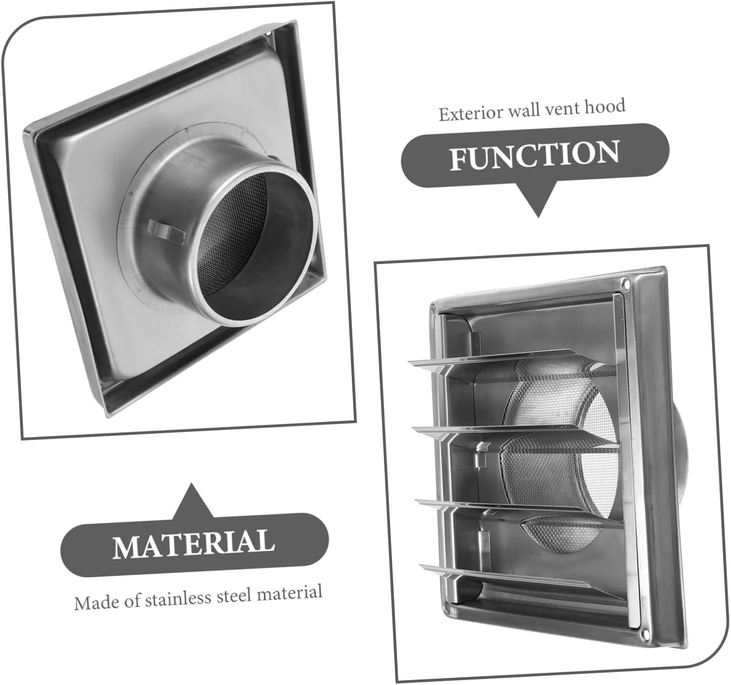 Yardenfun Stainless Steel 304 Exhaust Vent Cover Set Sturdy Wall Ventilation Grille Hood for Exterior Use Square Duct Cover for Air Ventilation image number 3