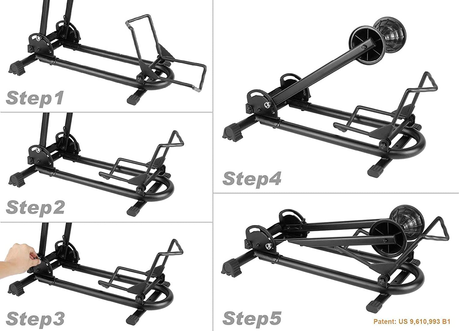 Bikehand Bike Stand Floor Parking Bike Rack - for MTB & Road Bike Storage - up to 2.4" Tire Width - Bike Rack Garage Foldable Bike Storage Rack - Durable Bicycle Stand image number 6