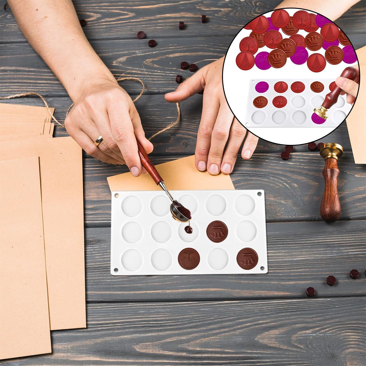 BEZANU Wax Seal Pad, 15-Cavity Silicone Wax Seal Molds for DIY Craft, Sealing Wax Stamp (White) image number 6