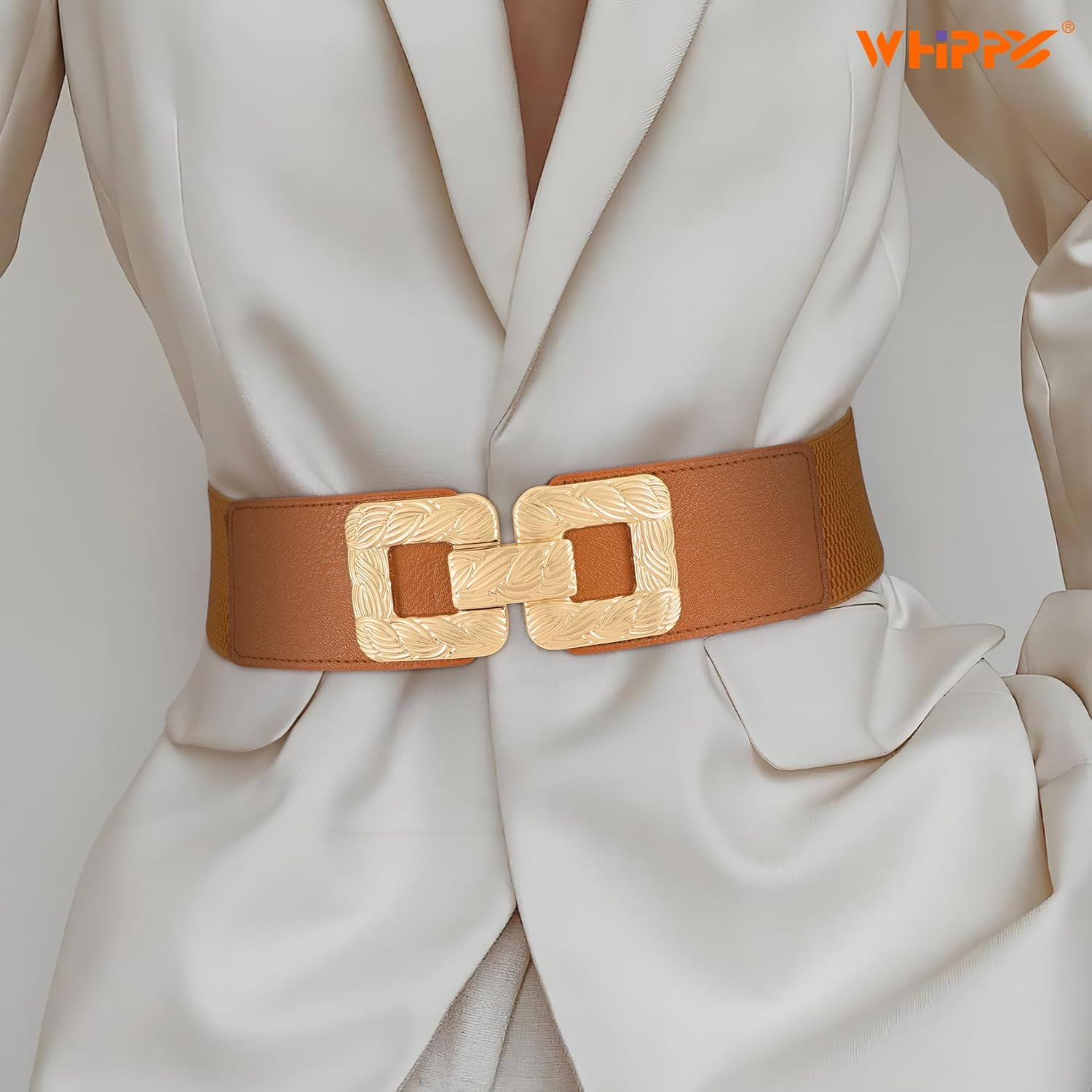 DDPOND 2 Pack Womens Wide Elastic Stretch Waist Belts for Dresses Fashion Ladies Belt Waistband with Square Gold Buckle Silver Black/Brown M image number 2