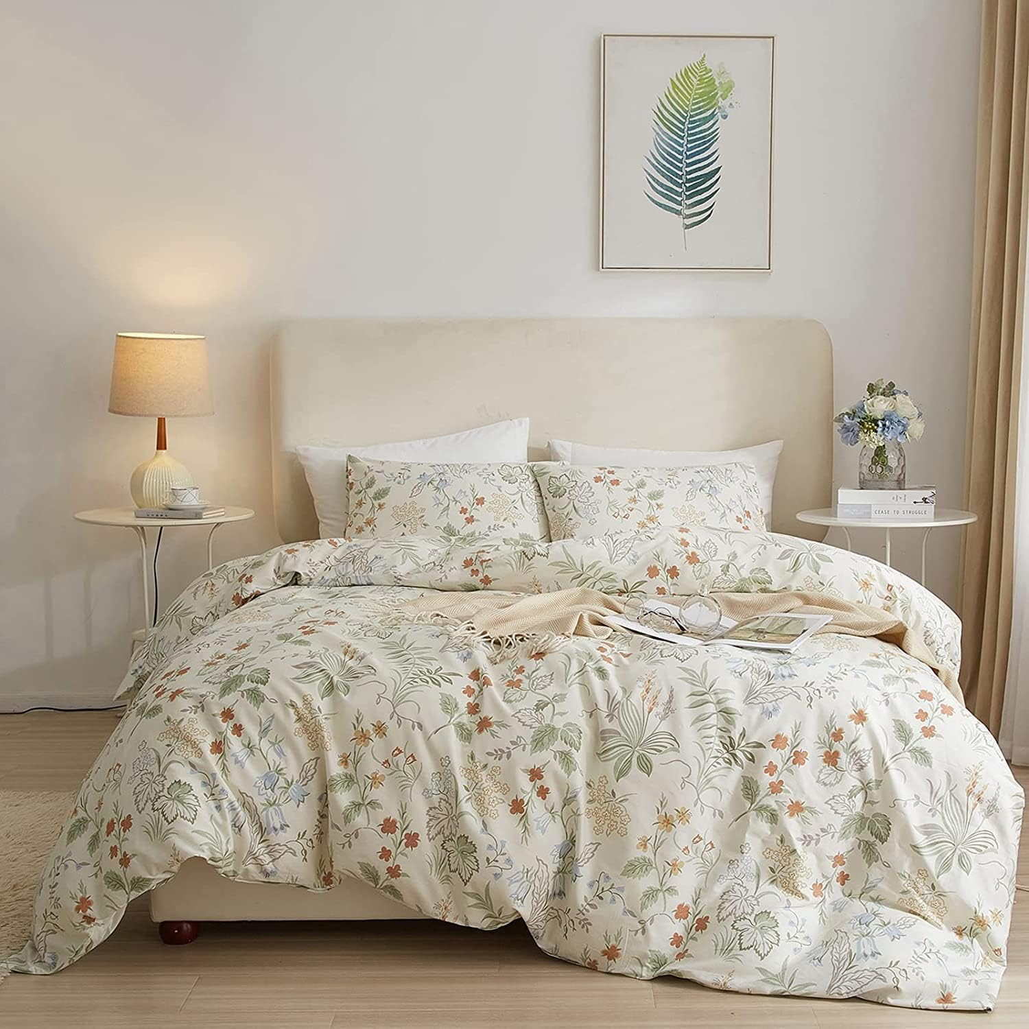 DREAMINGO Twin Duvet Cover Set -Botanical Vintage Comforter Cover with Zipper Closure, Cute Room Decor Cottagecore Bedding Set, 3 Piece, Include 1 Cotton Duvet Cover & 2 Pillowcases, Soft, Breathable image number 5