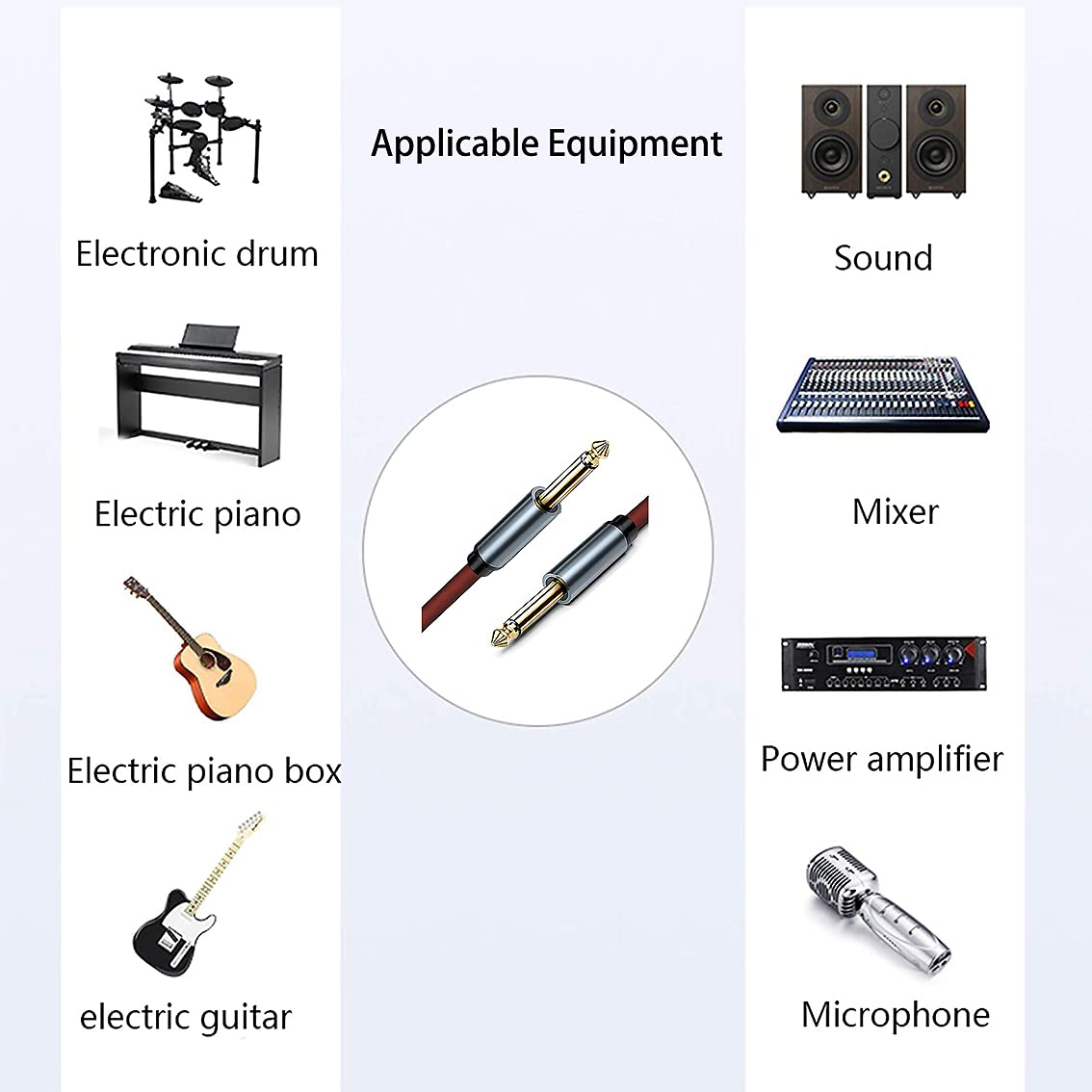 6.35Mm Instrument Cable, Tunghey Premium 6.35Mm Mono Jack 1/4" TS Cable Unbalanced Guitar Patch Cords/Instrument Cable Male to Male with Zinc Alloy Housing (2M)