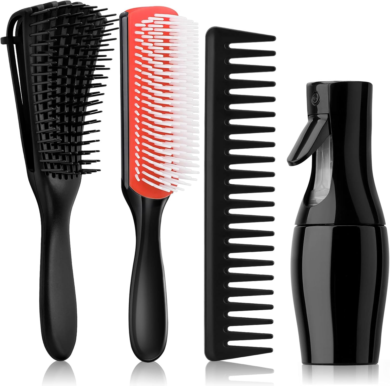 Hommtina 4Pcs Detangling Brush Set Getting Shine and Makes Hair Smooth, Curly Hair Brush for Adult & Kids Wet or Dry Hair (3 PCS, Black+Black)