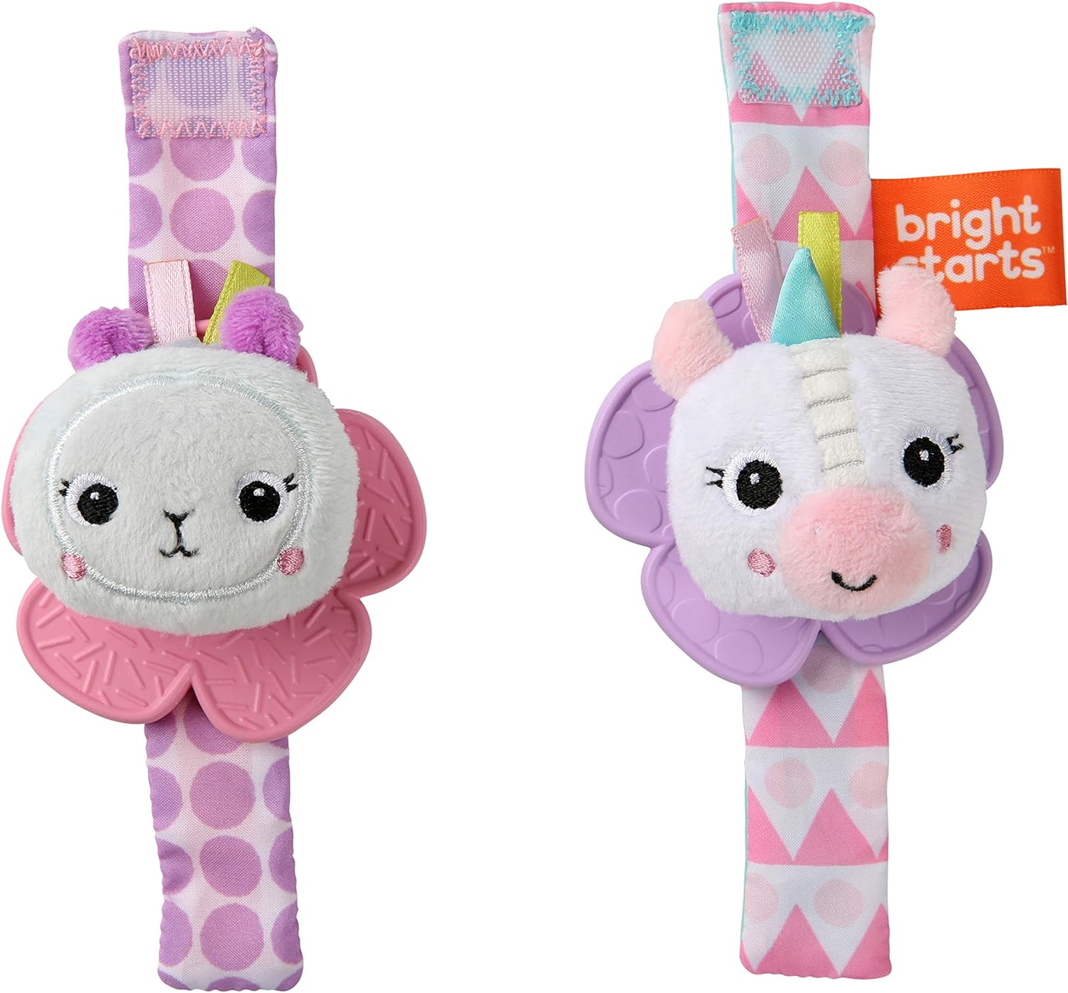 Bright Starts Rattle & Teethe Wrist Pals Toy, Unicorn & Llama, Newborn+, 2 Count image number 3