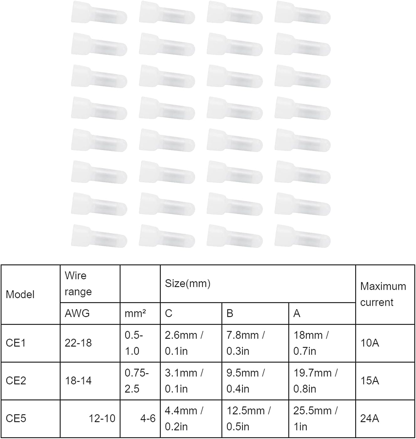 Baxnore 1000 Pcs Closed End Terminal, Nylon Transparent Crimping Cap Wire Cable Connector Kits, Closed End Crimp Connector for Car Audio Electrical Equipment (CE1) image number 2