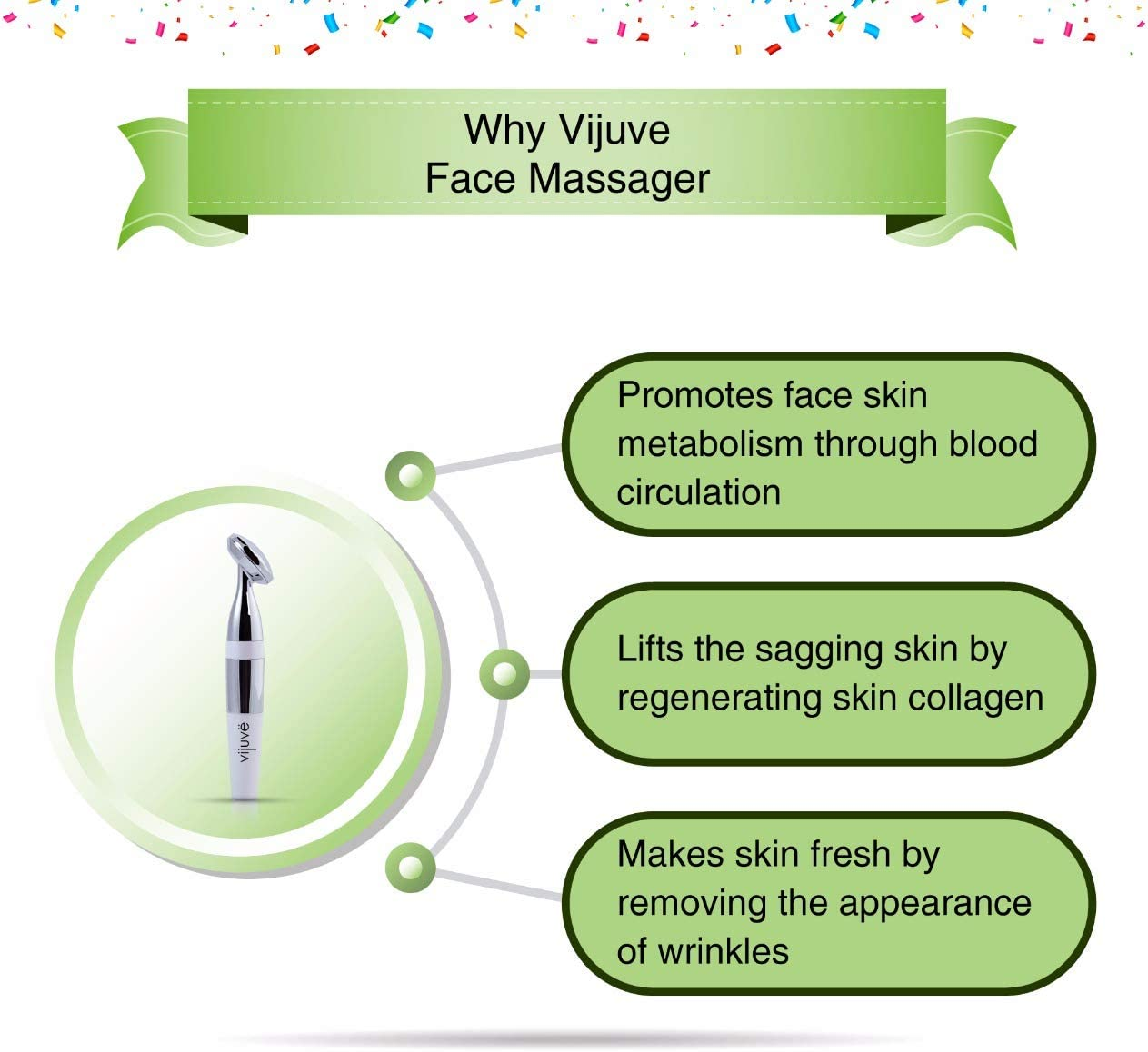 VIJUVE anti Aging Face Massager for Wrinkles Appearance Removal and Facial Skin Tightening - Boost Effects of Skin Care Cream, Serum - anti Wrinkle Facial Toning Massage Device image number 6