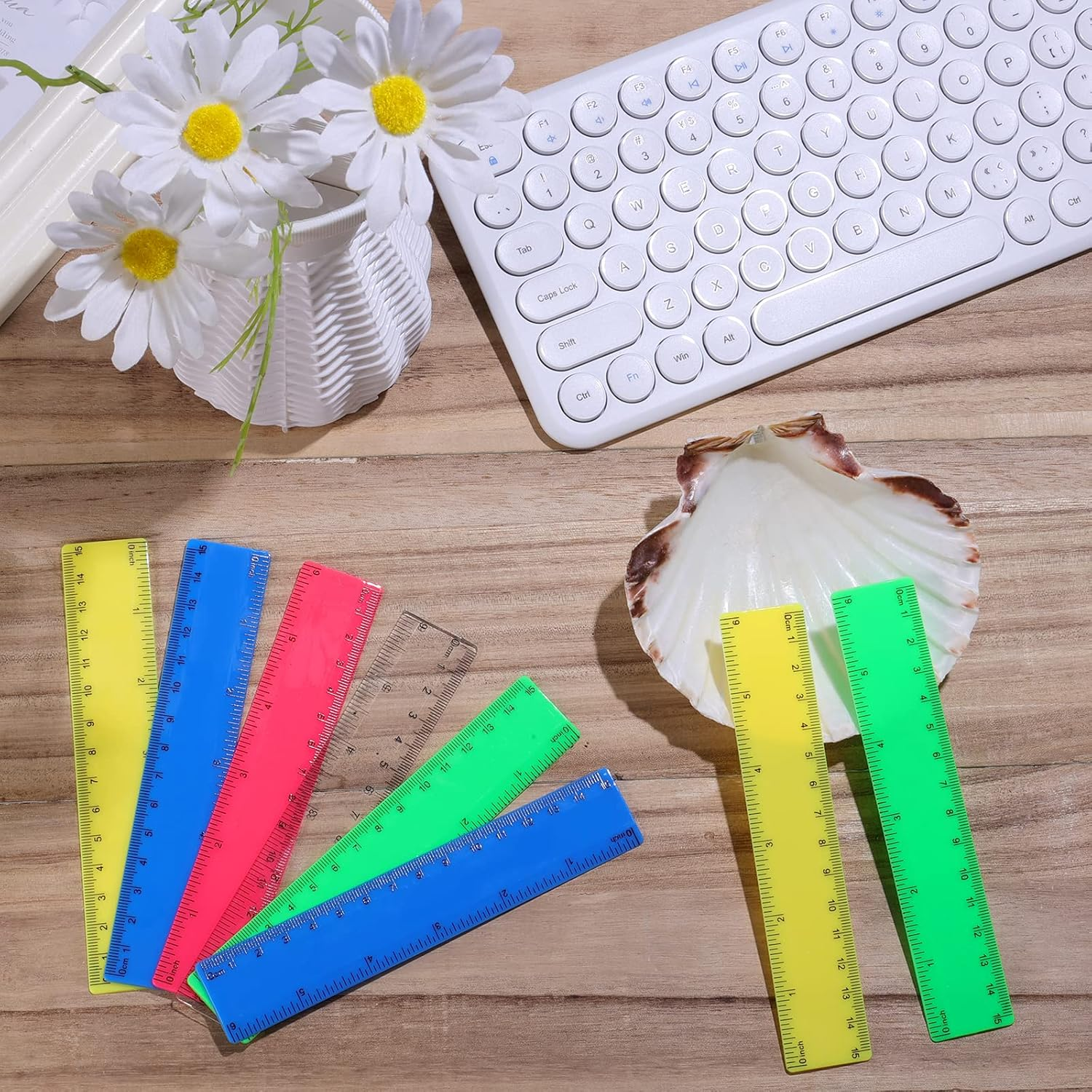 AIEX 15Pcs Color Transparent Ruler, 15Cm 6Inch Straight Ruler with Centimeters and Inches Plastic Multipack Rulers for School Classroom Home Office for Kids (Assorted Colors) image number 1