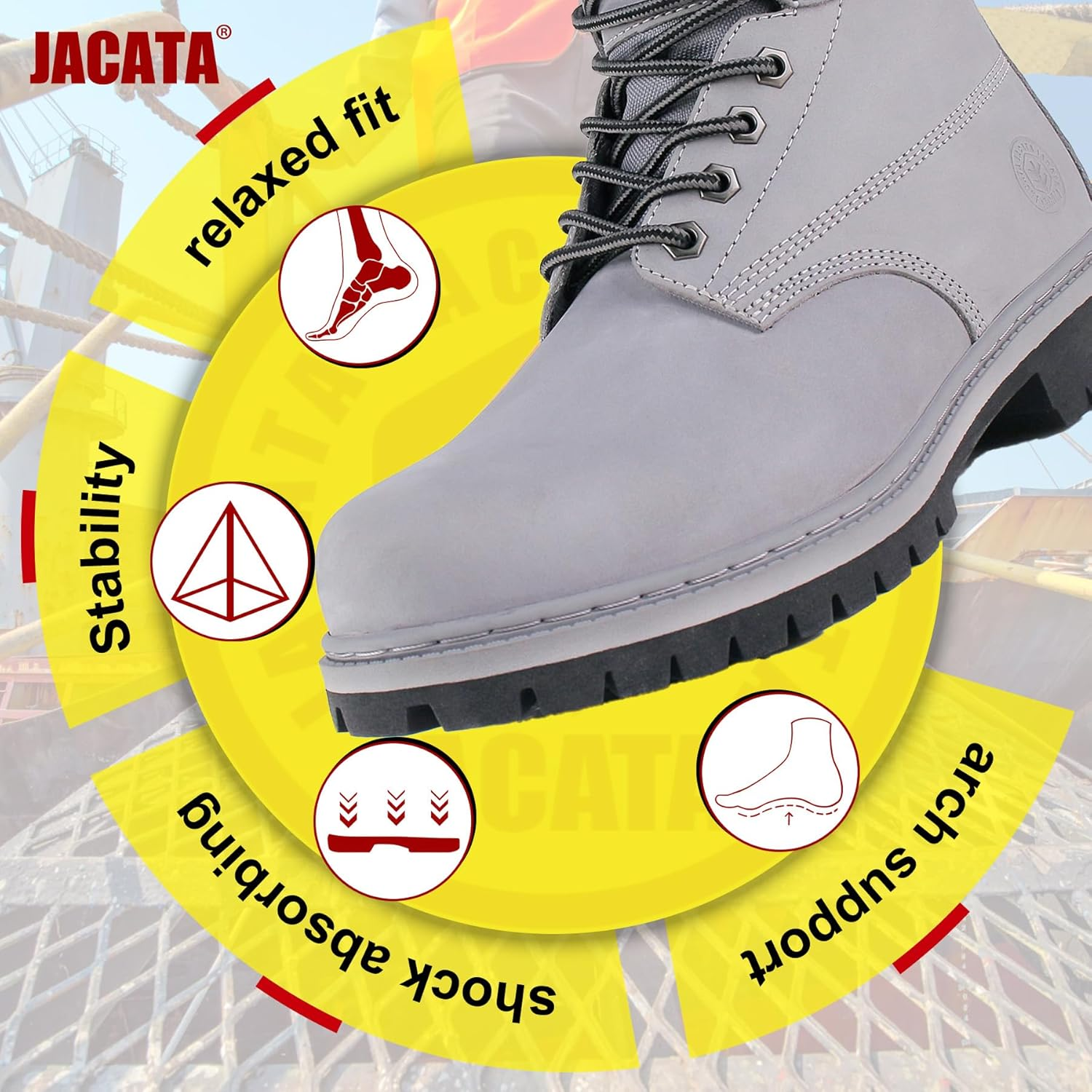 Jacata Men'S Water Resistant Leather Work Boot Rubber Sole Construction Oil Resistant Utility Industrial Boots image number 4