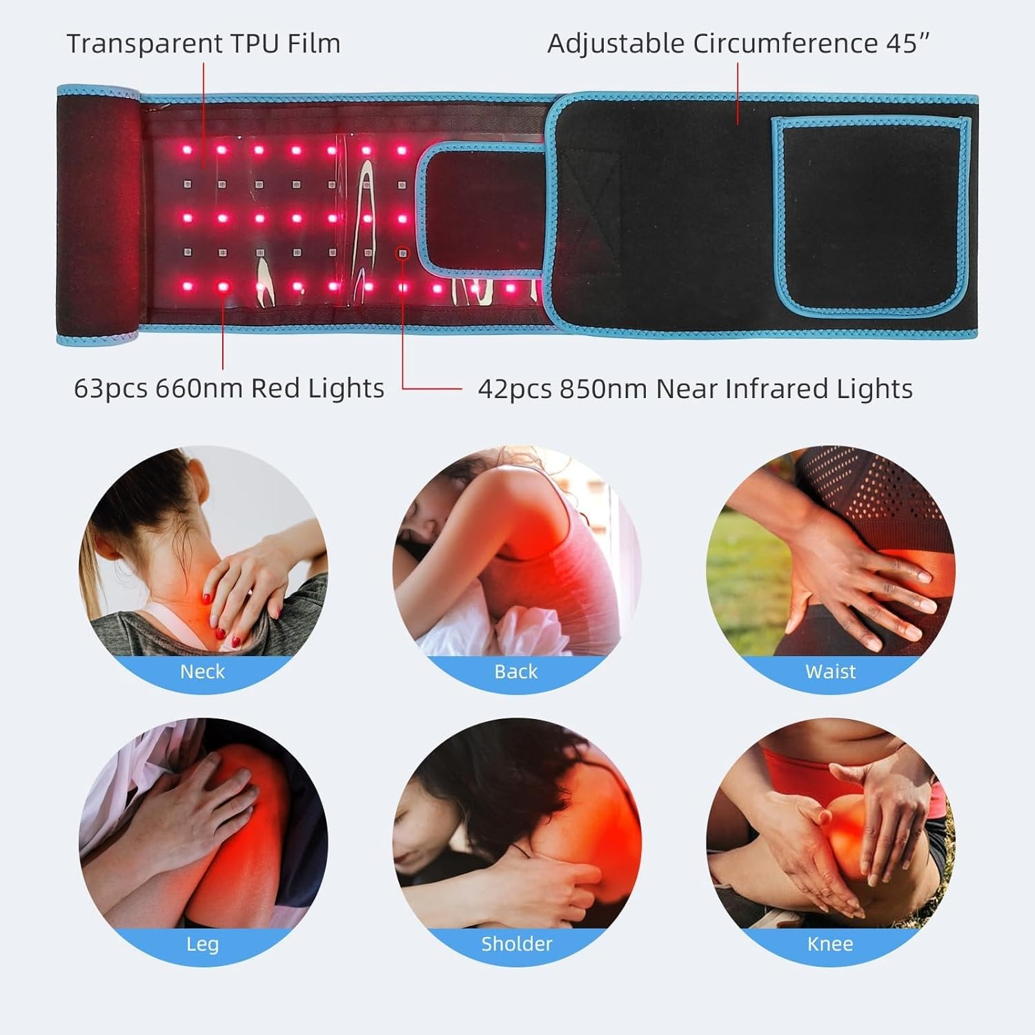 Red Light Belt for Body 105Leds Red Light Lamp with Timer Remote (5/10/15/20/25/30Mins) LED 660Nm&850Nm image number 4