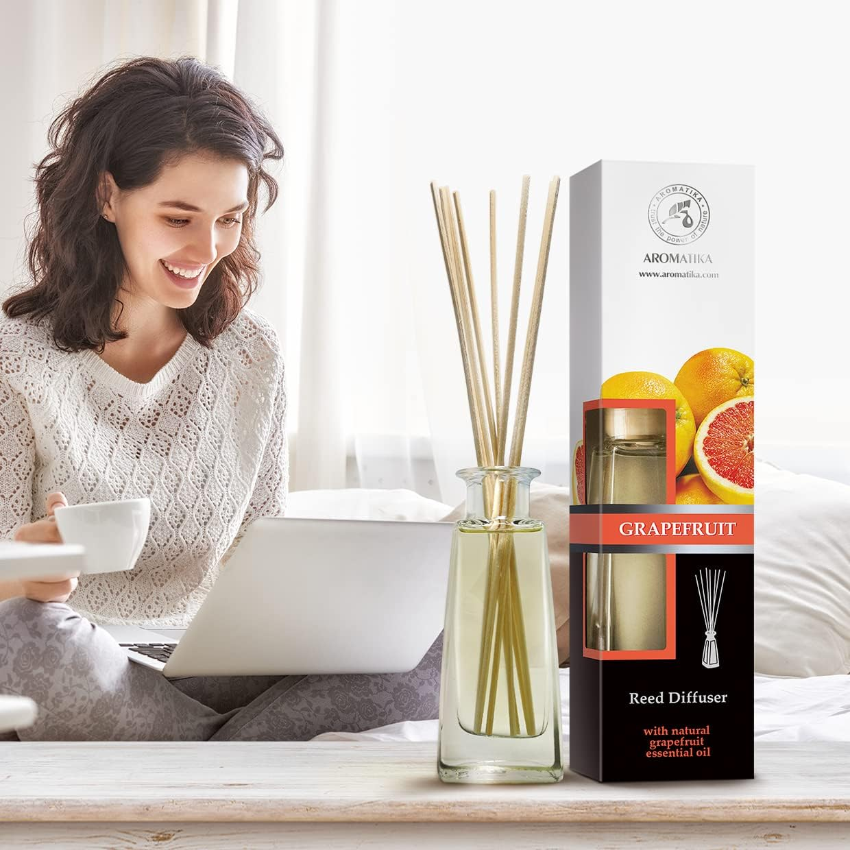 Reed Diffuser Grapefruit 100Ml - Natural Essential Oil Home Fragrance - Aromatherapy Air Freshener - Relaxation Scented Oil Diffuser