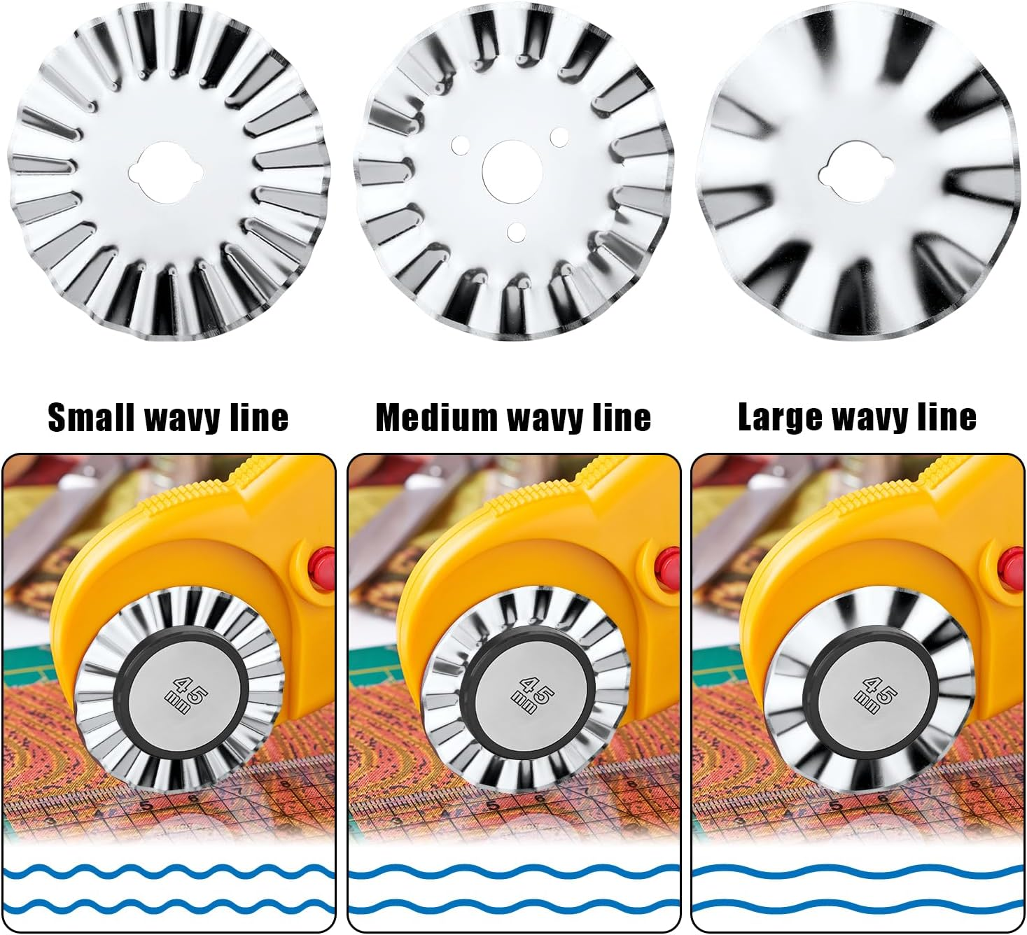 6Pcs 45Mm Pinking Rotary Cutter Blades, Wave Rotary Cutter Blades Rotary Cutter Replacement Blades for Fabric for Quilting Sewing Crafts