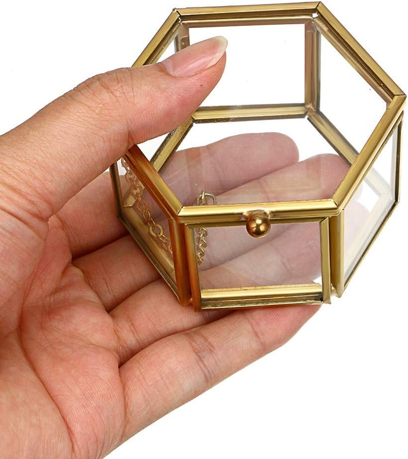 Mirror Glass Vanity Tray - Gold Ornate Makeup Vintage Octagonal Perfume Dresser Jewelry Trinket Organizer for Bathroom Storage Home Decor (2.8" X 2.8" X1.8" Gold) image number 6
