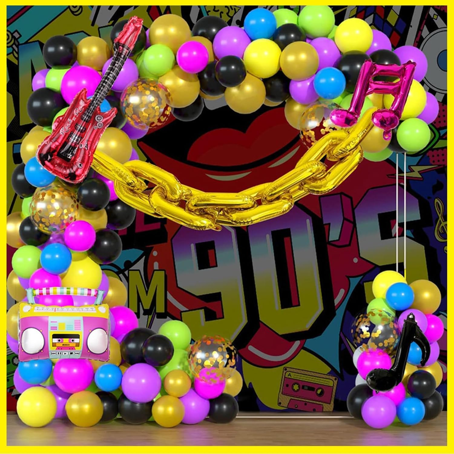 Kuskins 80S 90S Balloon Garland Arch Kit, 111Pcs Retro Music Themed Party Decorations, Radio Boom Box & Foil Balloons for 80S 90S Hip Hop Birthday, Balloon Arch Kit, Nostalgic Theme Party Supplies image number 1