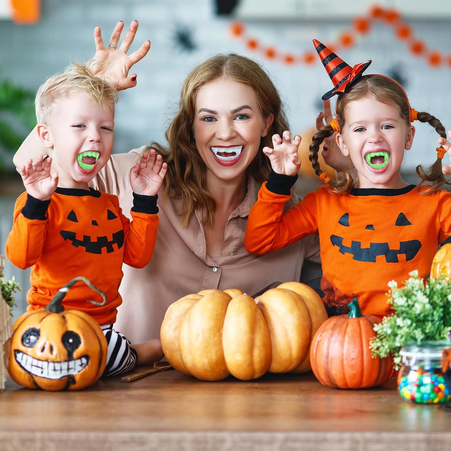 24 Pcs Plastic Vampire Teeth Fake Fangs &ndash; 12 Glow-In-The-Dark and 12 White Vampire Teeth, Halloween Costume Props, Party Supplies and Trick or Treat Accessories