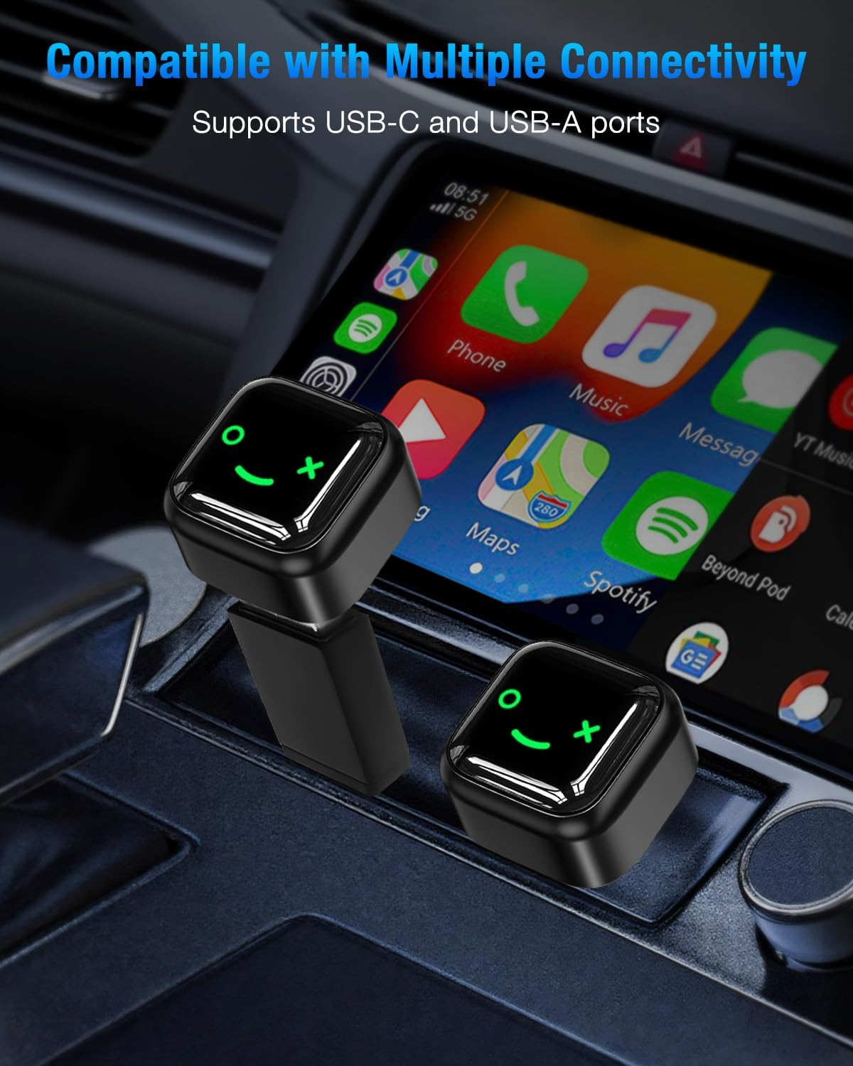 Oolong Wireless Carplay Adapter for Iphone,Converts Wired Carplay to Wireless,Usb A/C Mini Size,Retains Original Car Controls, Plug & Play Car Play Dongle for Iphone Ios 10+/ Android 11+/ Cars 2016+ image number 3