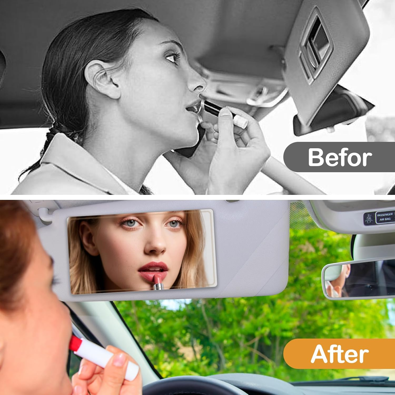 Car Cosmetic Mirror, Sun Visor Mirror, Self-Adhesive Makeup Mirror image number 3