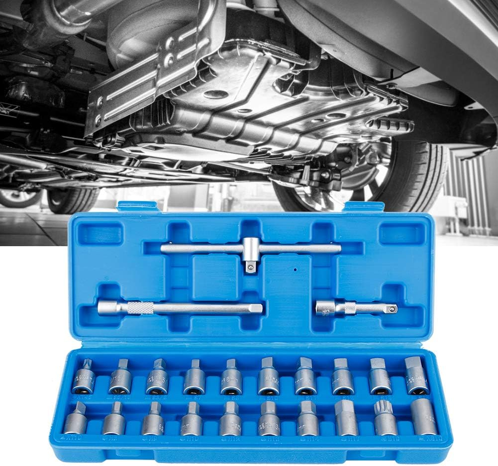 Nutriess Oil Drain Sump Screw Removal Kit 23 Pcs Set 3 8In Car Repairing Tool Efficient Screw Sleeve Wrench for Automotive Maintenance image number 3