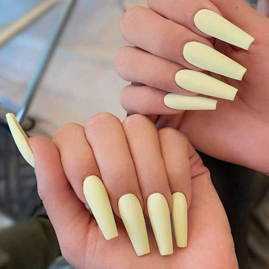 Matte Super Long False Nails Coffin Ballerina Extra Long Press on Nails Acrylic Fake Nails Acrylic Full Cover Nails 24Pcs (Wine Red)