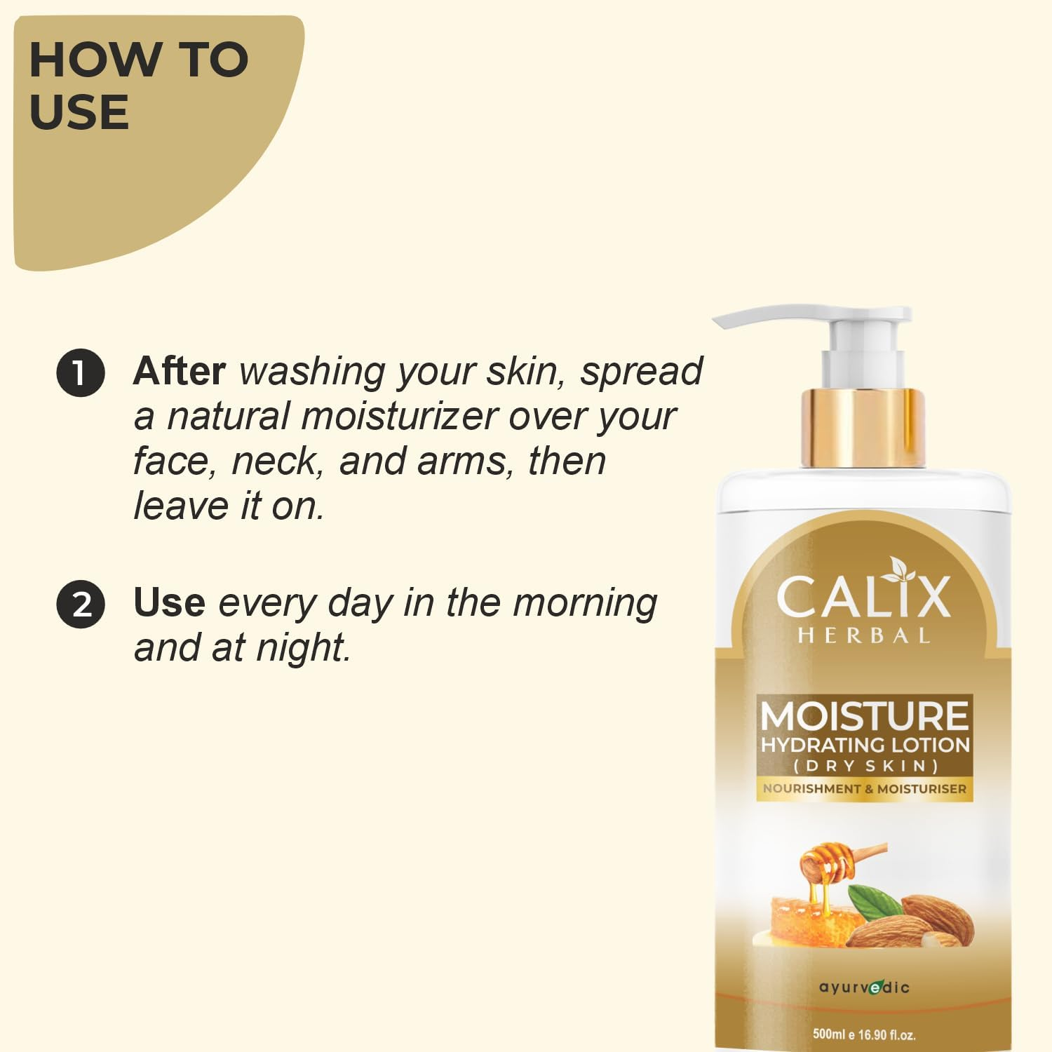 Calix Herbal Pure Organic Moisture Hydrating Lotion Dry Skin for Natural Ayurvedic Skin Care with Almond & Honey - 500 ML image number 6