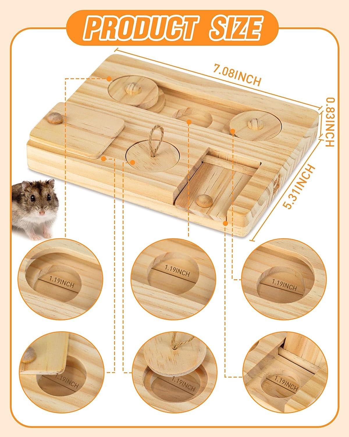 Guinea Pig Foraging Toys,Hamsters Wooden Interactive Enrichment Toys, Treat Dispenser for Small Animal Funny Toys, for Rabbits, Bunny, Chinchillas, Rats and Gerbils image number 2