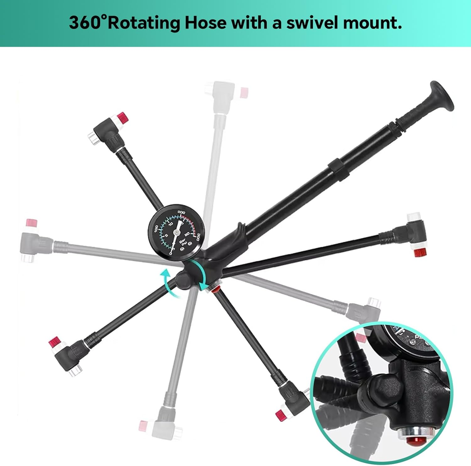 High Pressure Shock Pump - 300 PSI Portable Bike Suspension Pump with Accurate Gauge, No-Loss Schrader Valve, Air Bleed Button Aluminum Fork Rear Shock Air Pump for Mountain, Road Bikes Motorcycles image number 4