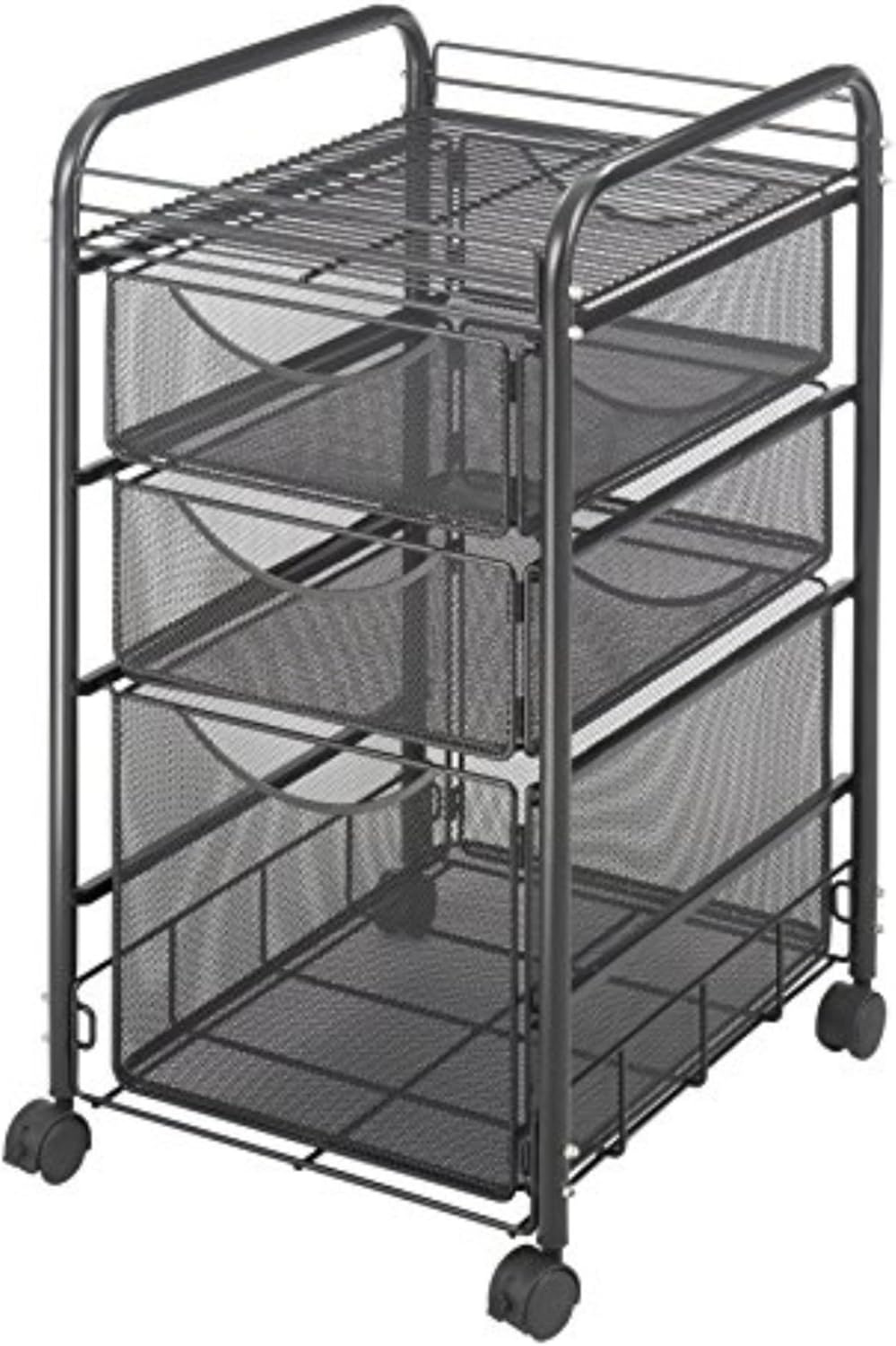 Safco Products Onyx Mesh 1 File Drawer and 2 Small Drawers Rolling File Cart 5213BL, Black Powder Coat Finish, Durable Steel Mesh Construction, Swivel Wheels for Mobility image number 4