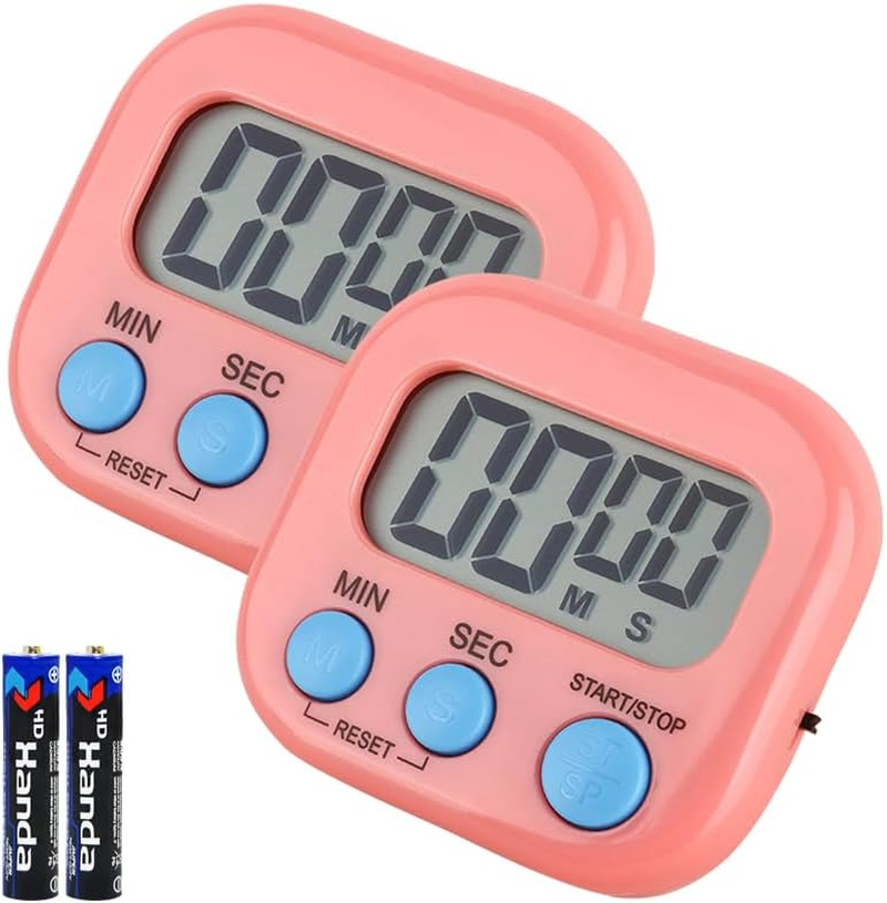 2 Pack Digital Kitchen Timer(Battery Included),Magnetic Digital Timers Loud Alarm Kitchen Timers for Cooking,Minute Second Count up Countdown (White)