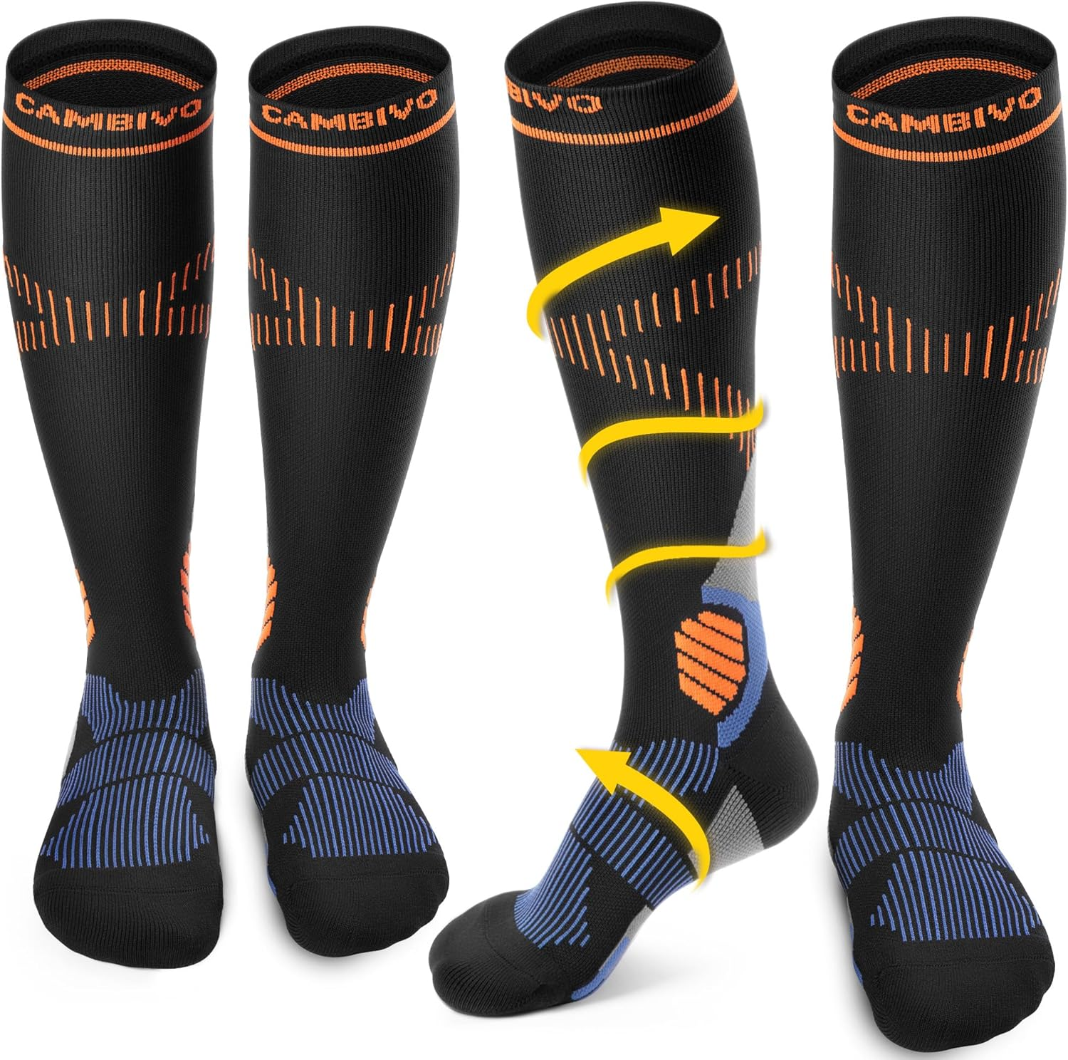 CAMBIVO 2 Pairs Compression Socks for Women and Men, 15-20 Mmhg Knee-High Compression Support Stockings for Swelling, Nurses, Running, Travel, Flight image number 3