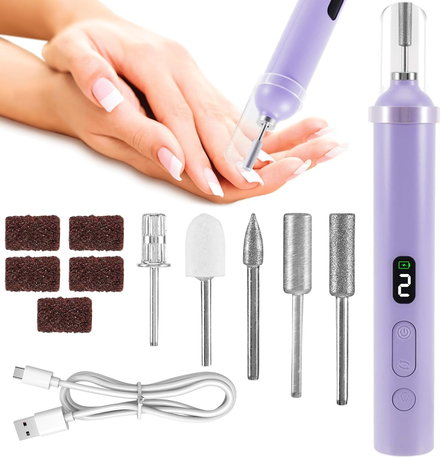 Electric Nail Drill Set for Manicure, Pedicure, Nail File Kit with 8 Bits, Professional Nail Care Tool for Acrylic Gel Nails, Home Salon image number 5