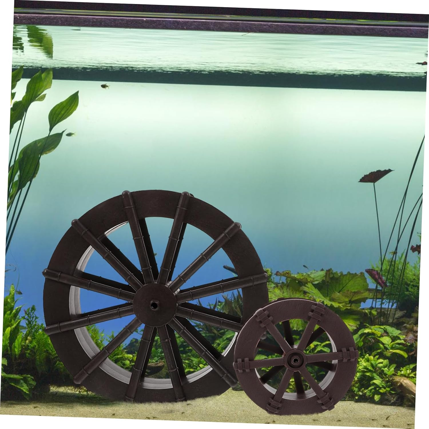 HOMOCONO 2Pcs Aquarium Windmill Water Wheel Fountain Decoration Realistic Brown Fish Tank Micro Landscape Ornament Easy to Install DIY Water Feature for Aquatic Environments