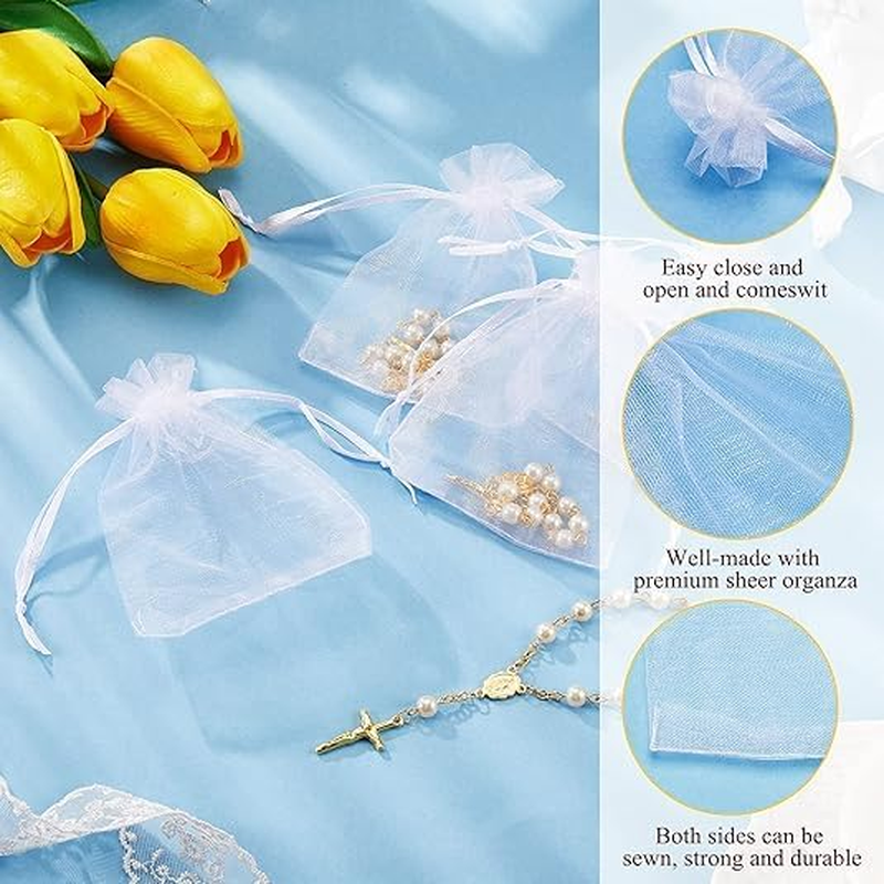 12 Pieces Mini Rosary Baptism Rosary Acrylic Rosary Beads Finger Baptism Rosaries Faux Pearls for Baptism Favors Christening Favors Communion Favors Weddings Party Favors (White) image number 5