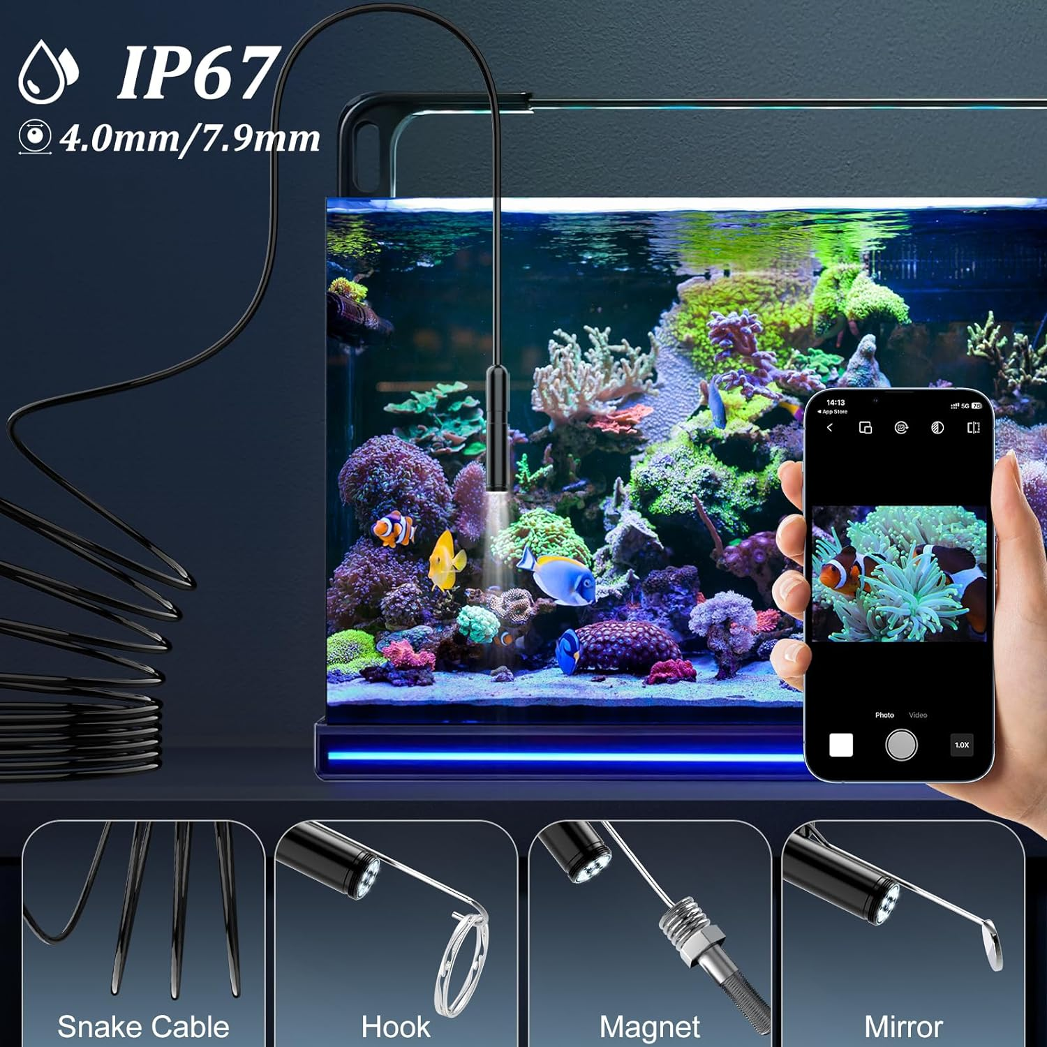 Endoscope Inspection Camera, Ennovor 1920 HD Flexible Rigid Snake Camera, 8 LED Lights No Wifi Snake Camera Waterproof IP67 Tube Sink Pipe Drain Camera for Android Ios Tablet Samsung (16.4 Ft/ 5M) image number 3