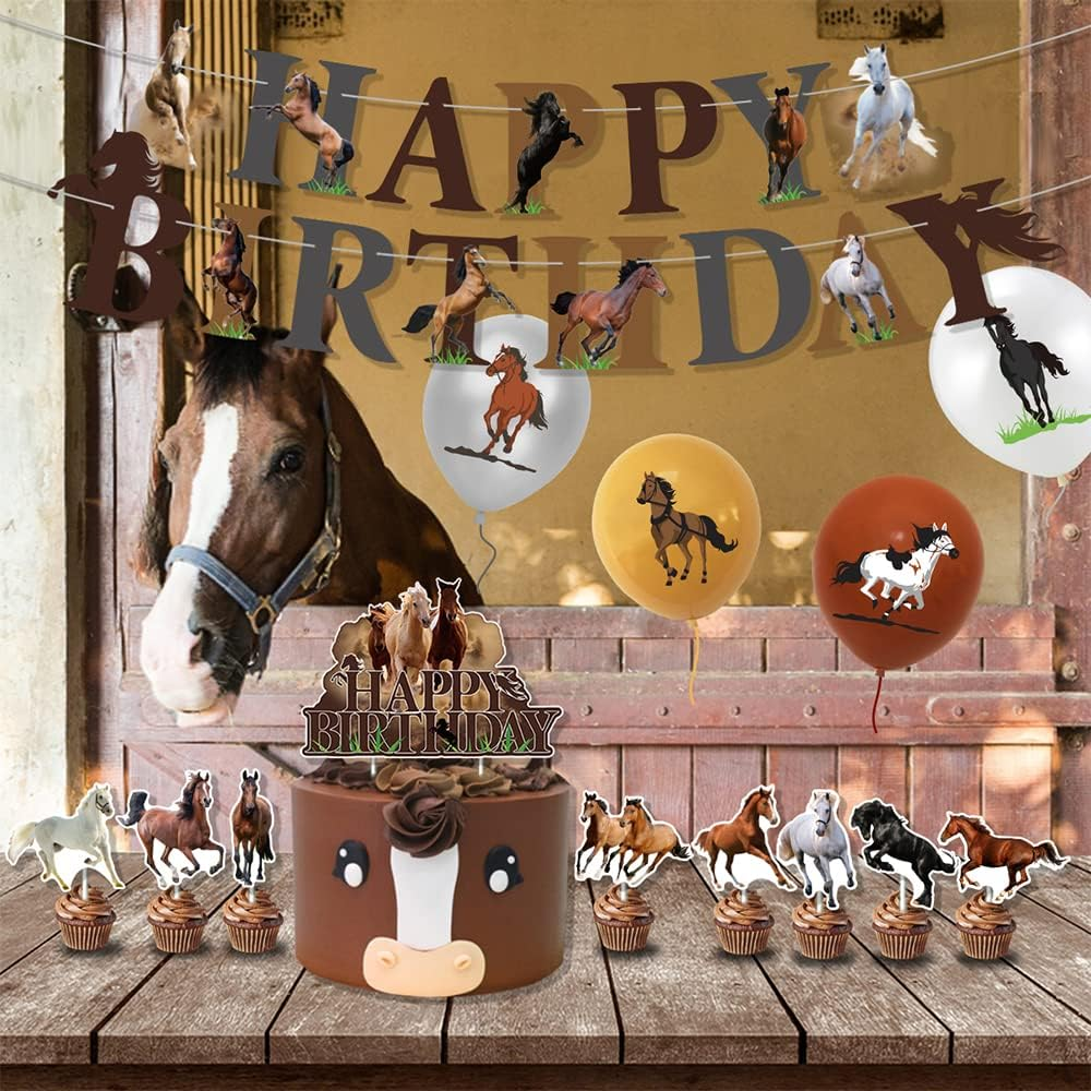 Spirit Riding Horse Birthday Party Supplies - Horse Happy Birthday Banner, Balloons, Cake Cupcake Toppers for Kid Western Cowboy Pony Party Decoration image number 2