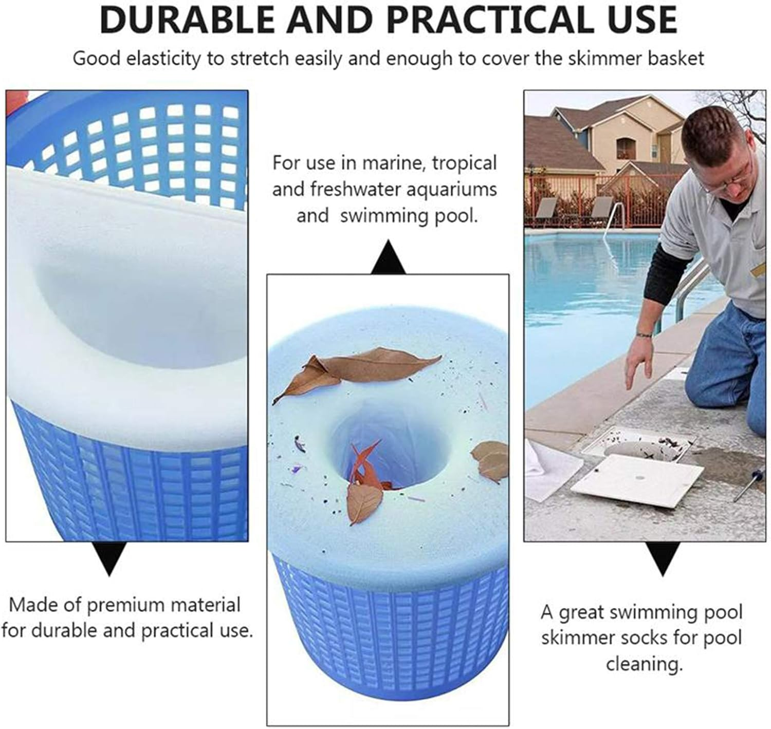 IIIHAT Pool Skimmer Socks Reusable Effective Pool Filter Basket Socks to save Pumps, Filters, Baskets and Skimmers- the Ideal Sock/Net/Saver to Protect Your Inground or above Ground Pool (50Pcs) image number 3