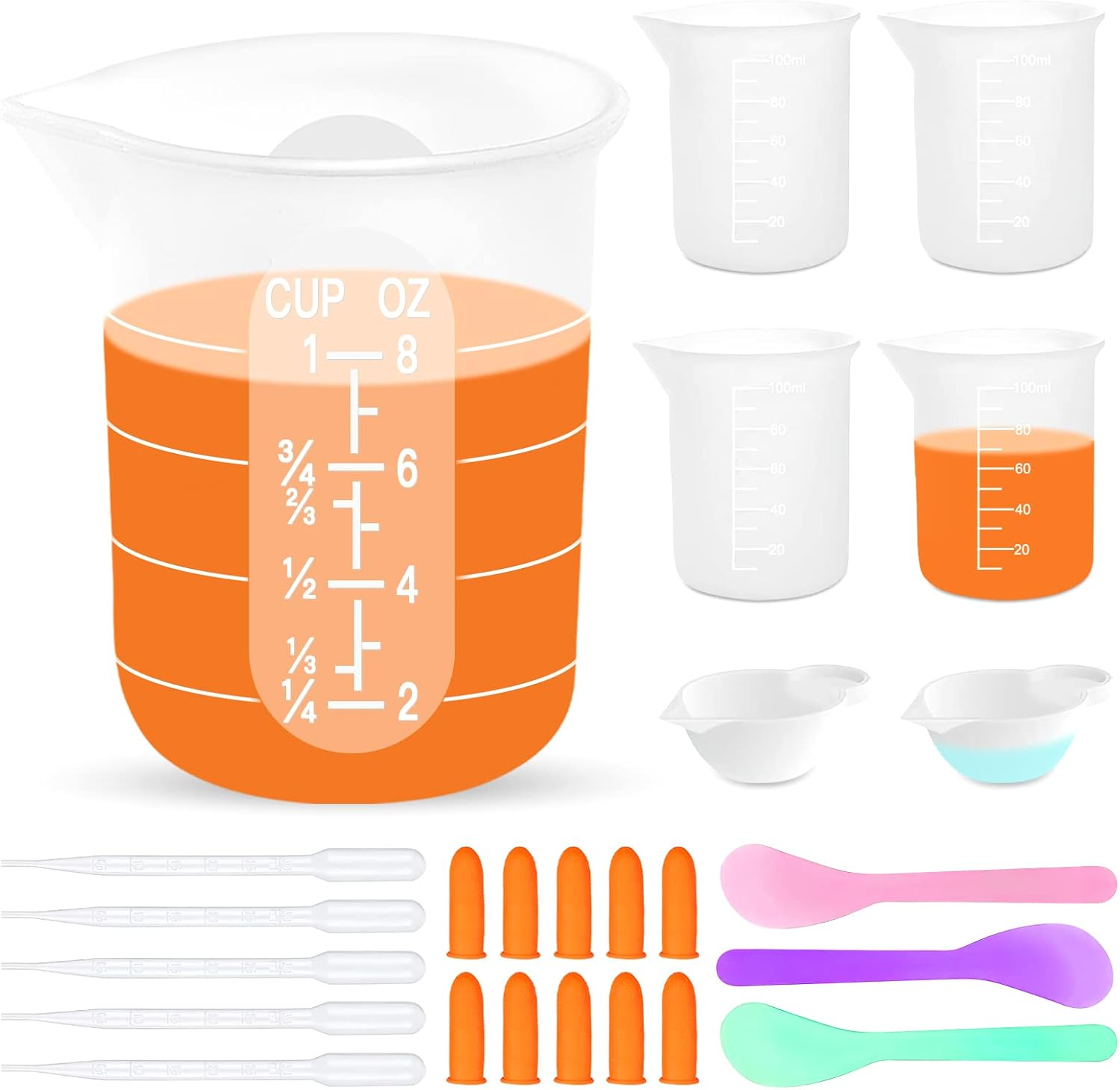 Silicone Resin Measuring Cups Tool Kit, Non-Stick Large Silicone Bowls for Epoxy Resin, Reusable 600&100Ml Silicone Mixing Cup with Stir Sticks, Pipettes, Epoxy Resin Supplies, Molds, Jewelry Making
