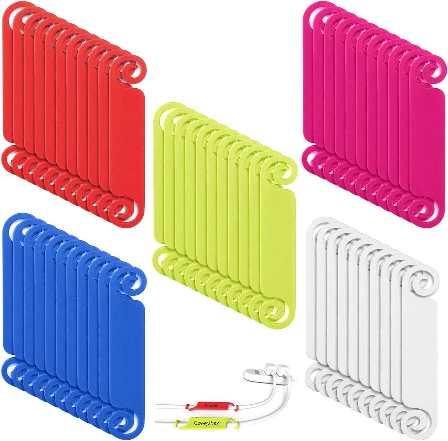 60 PCS Multicolor Cable Labels Cable Tags Cable Management Labels Write on Cord Identification Tags for Thin Cables USB Computer Phone Charger (Not for Thick Cables) image number 1