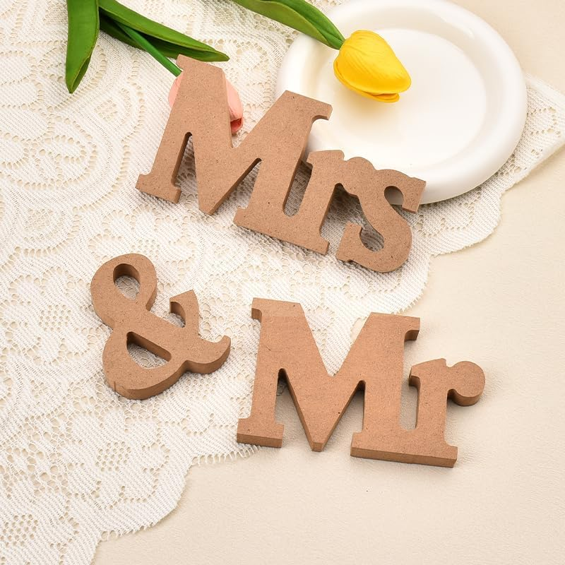 Mr and Mrs Signs Wedding Table Decorations for Bride and Bridegroom Wedding Signs for Ceremony and Reception Wooden Table Sign Stand Wedding Decor for Tables - White image number 7